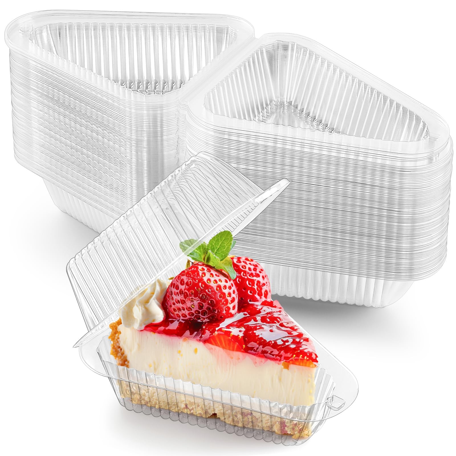 100 Pack Cake Slice Containers, Clear Plastic Pie Slice Containers Disposable…