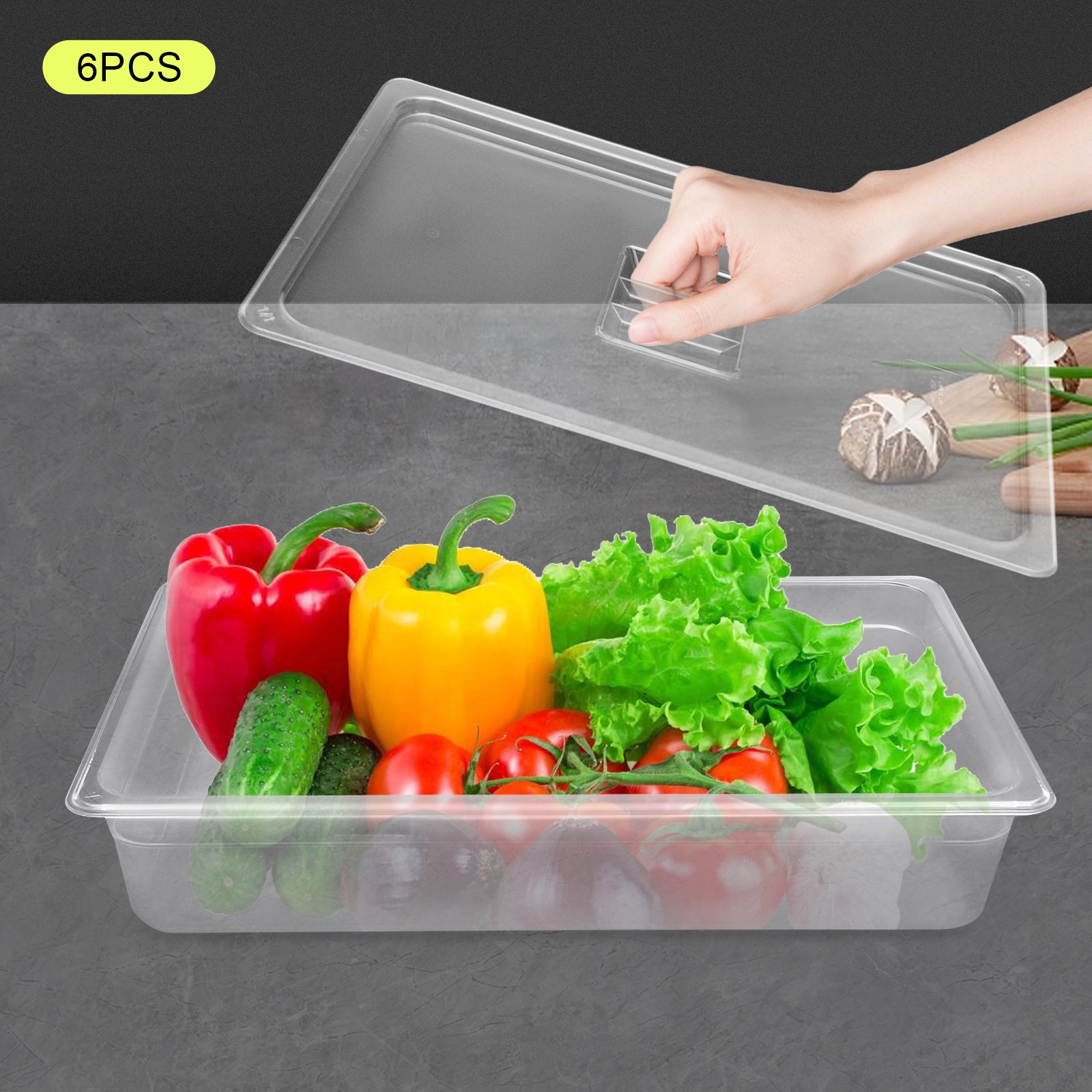 6pcs Commercial Buffet Food Storage Pan Container with Lid For Hotel Restuarants