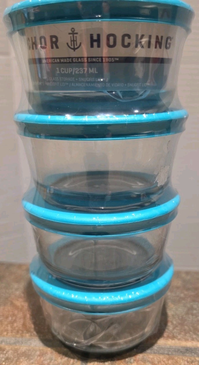 Anchor Hocking Glass Food Storage Containers with Lids, 1 Cup Round, Set of 4
