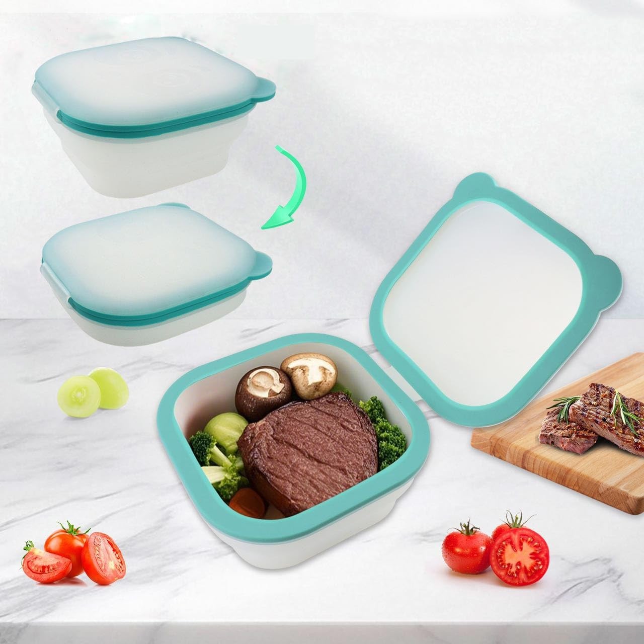 Foldable Magnetic Food Storage Container Transparent Food Grade Silicone Durable