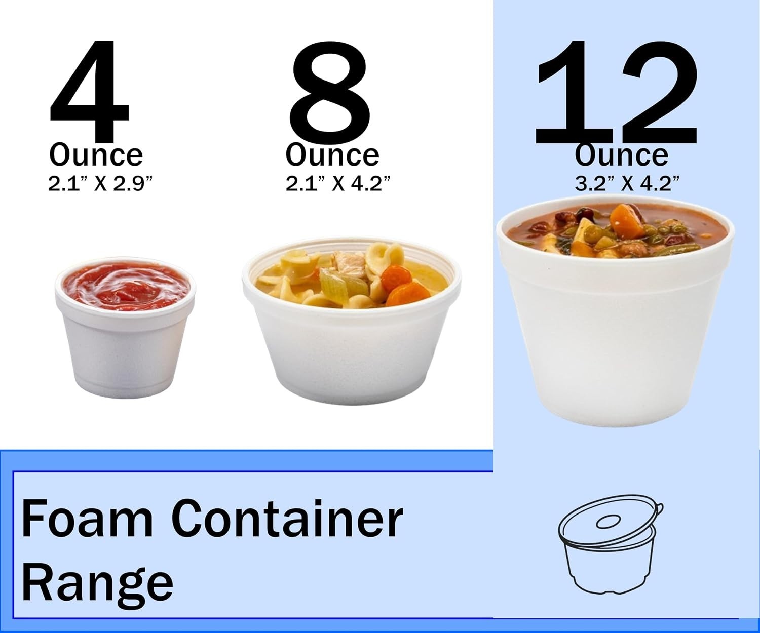 50-Pack 12 oz Foam Bowls with Vented Lid for Ice Cream
