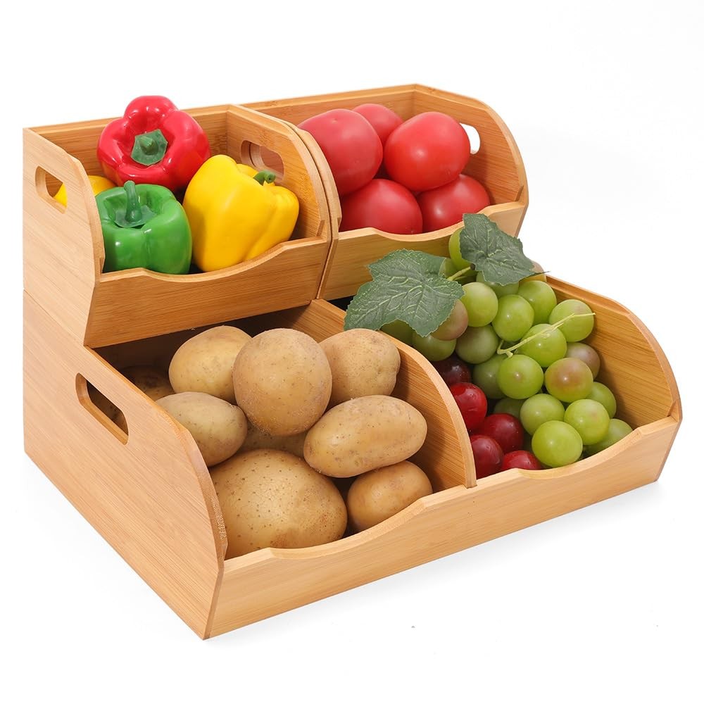 Stackable Pantry Organizer – 3-Piece Storage Basket Set for Potato, Onion & K…