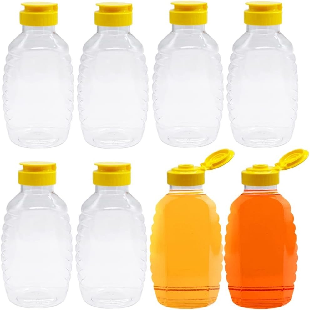 8-Pack 16oz Clear Plastic Honey Bottles with Flip-Top Caps Refillable & Leak-Pr