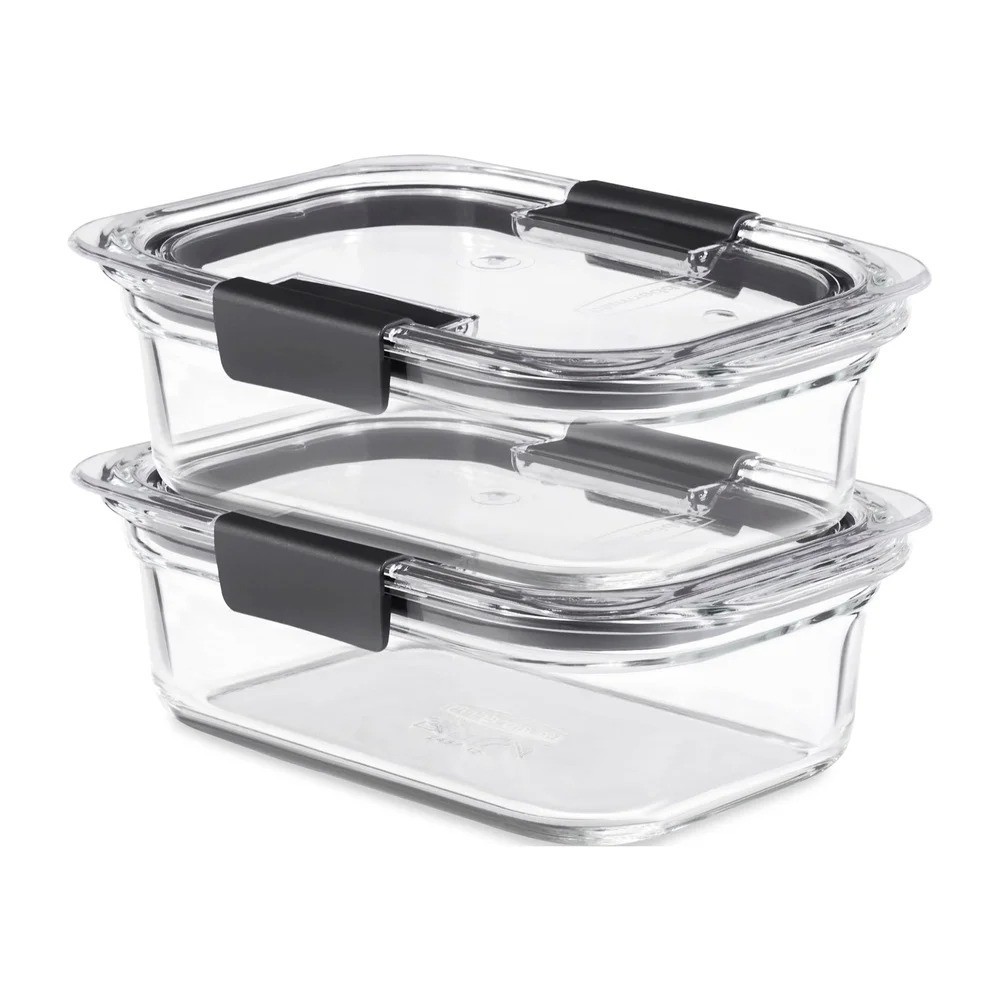 Set of 2 Airtight Glass Food Containers Microwave Oven Dishwasher Safe Stackable