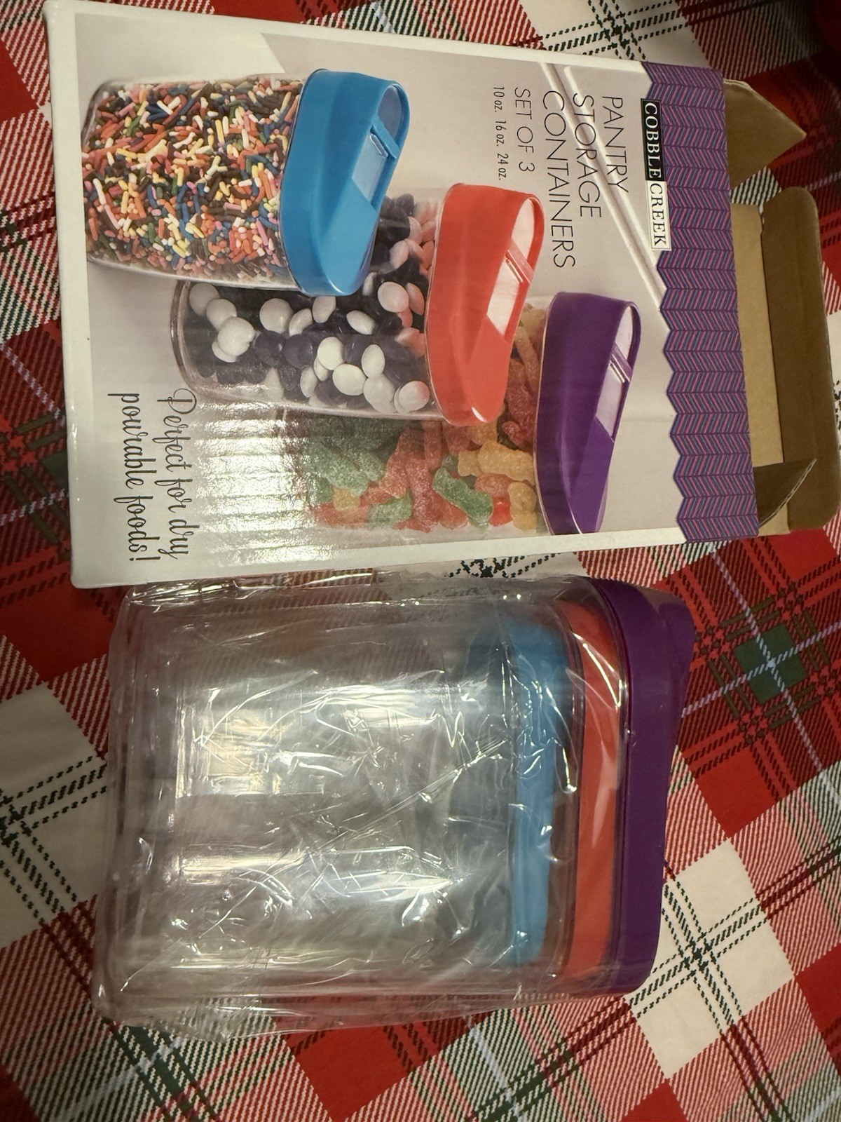 Cobble Creek Pantry Storage Containers Set of 3 Blue Red Purple Snap Lid Plastic