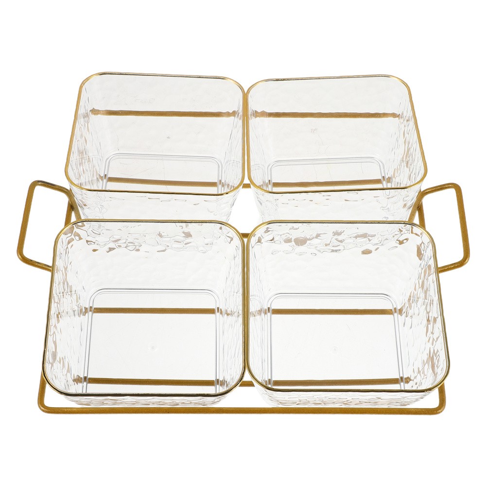 Four Compartment Clear Acrylic Snack Tray Bowl With Metal Rack For Serving