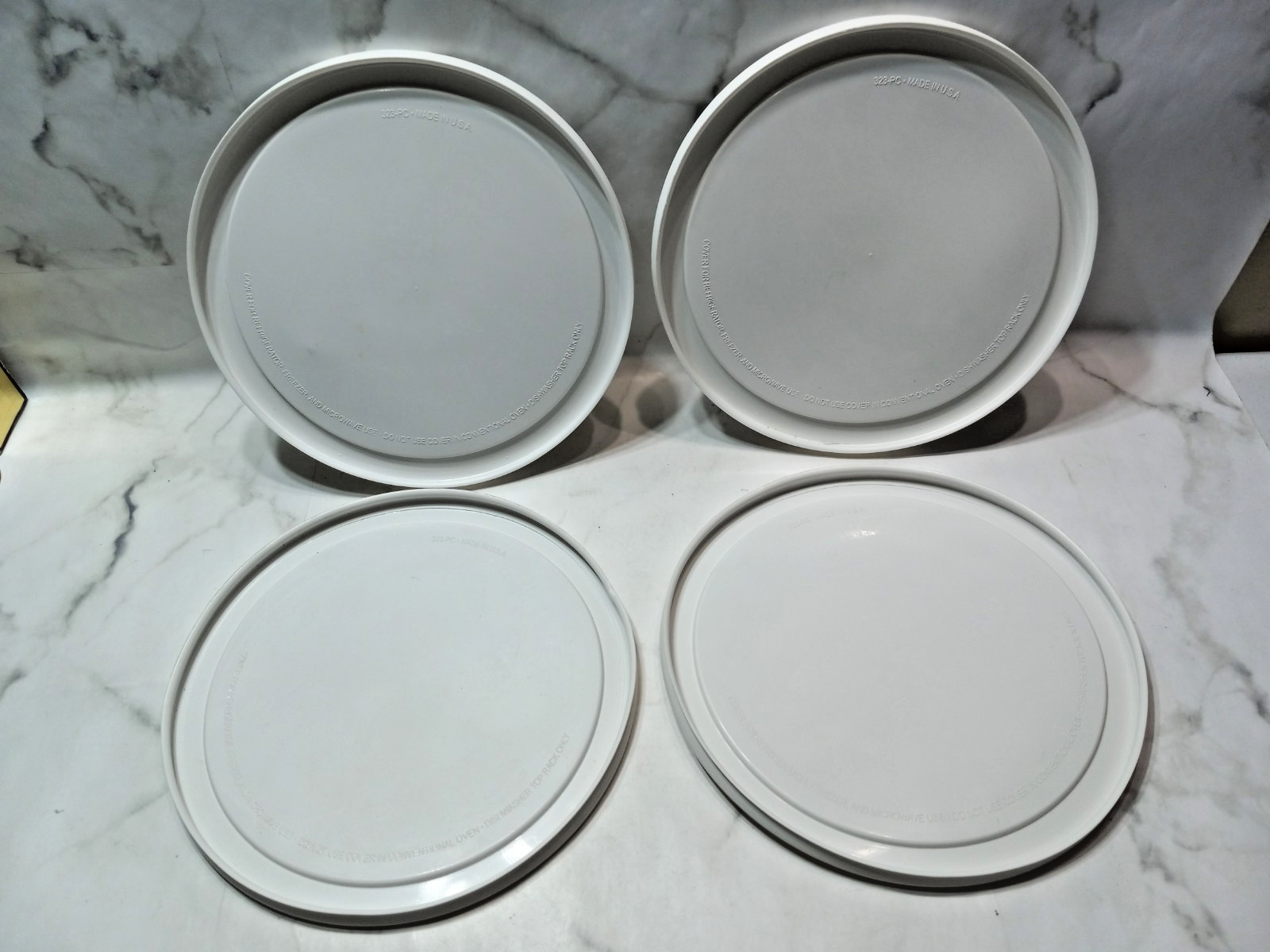 Lot of 4 Corelle 1 QT Plastic Storage Replacement Lid White 323-PC 8 3/4″ wide