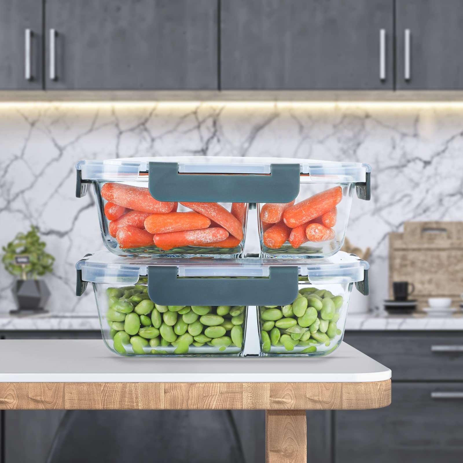 10 Pack 30oz Glass Meal Prep Containers, 2 Compartment, Airtight, Microwave Safe