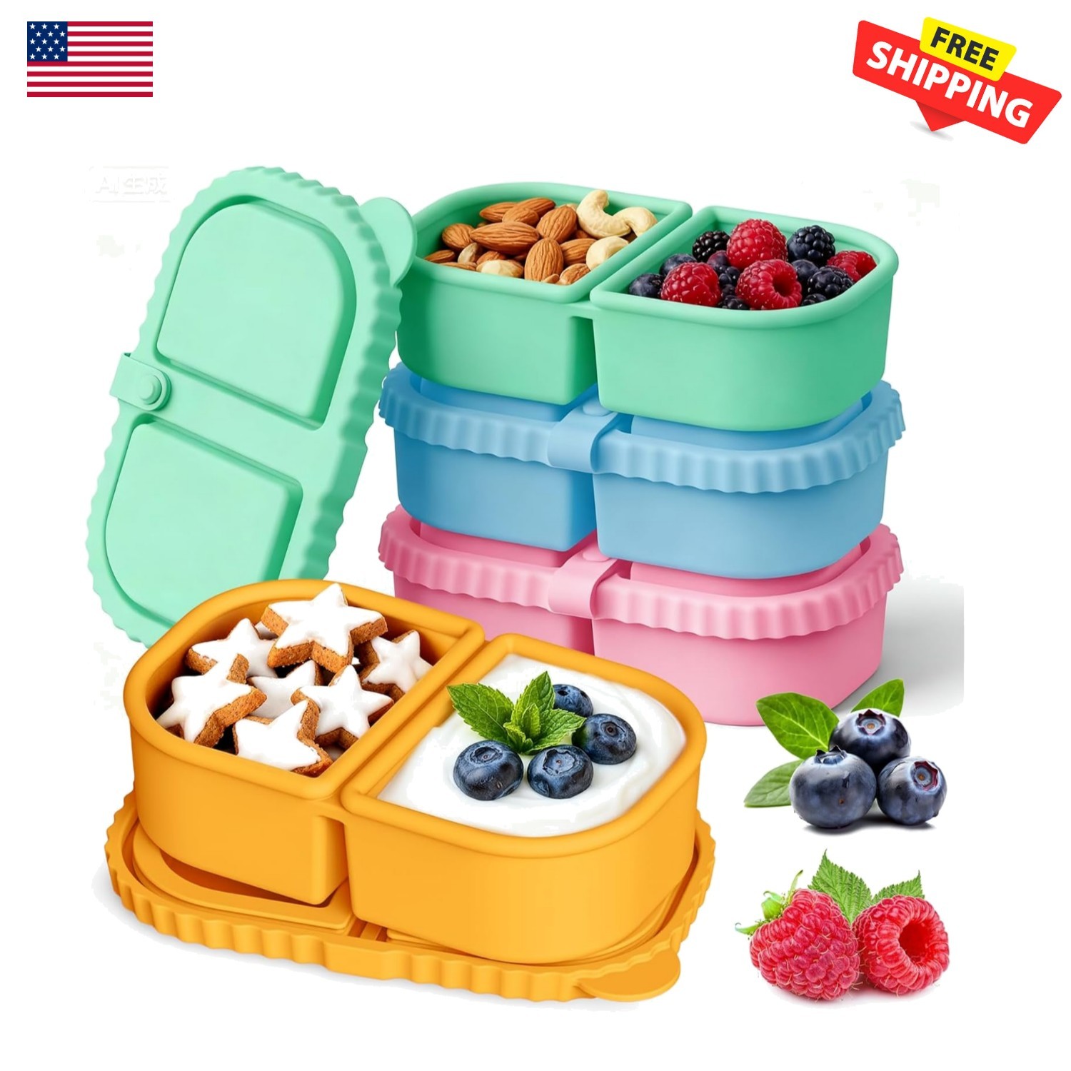 Versatile Silicone Snack Containers – 4 Pack Perfect for Work, Picnics, Meals