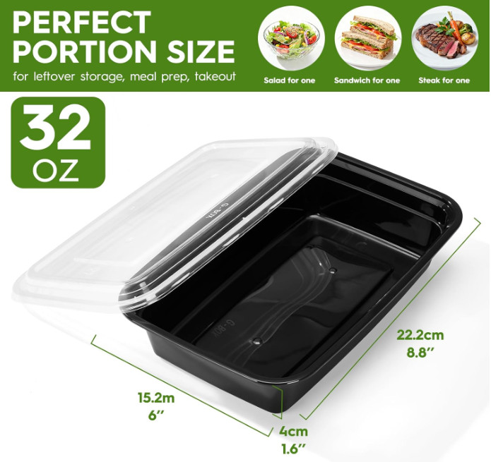 55 envases 3 compartimentos 34 oz PP sin BPA aptos microondas reutilizables