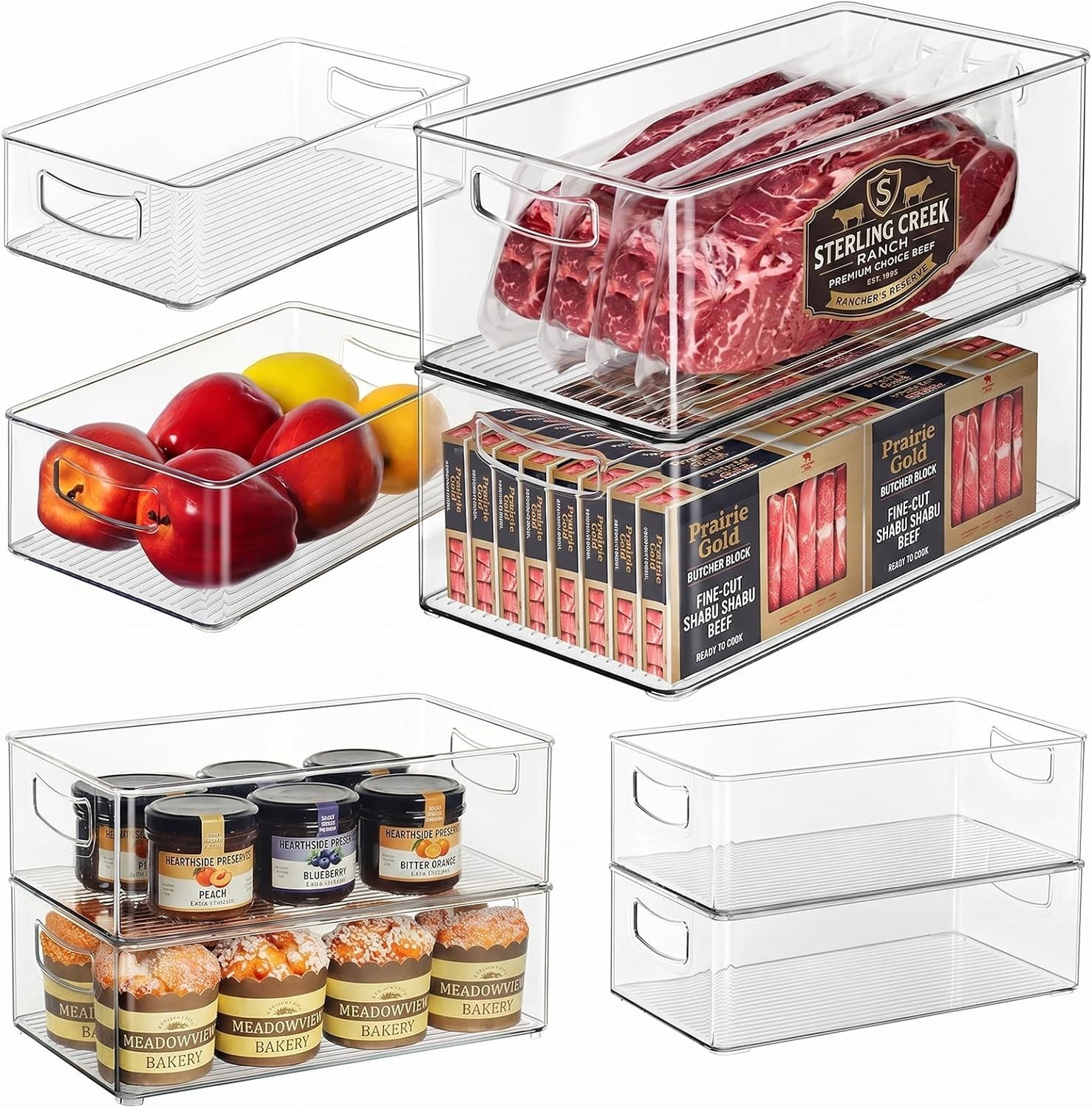 Large Capacity 8 Pack Clear Organizers – Perfect for Freezer and Cabinet Spaces