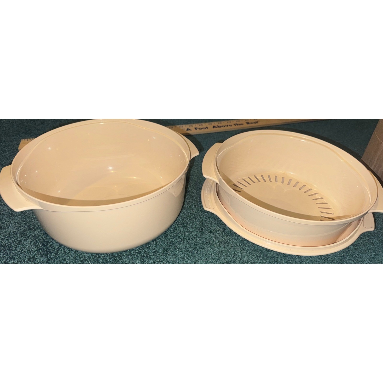 Vintage Tupperware Multi Server Steamer 3 Piece Set Almond Beige 1273 1274 1275