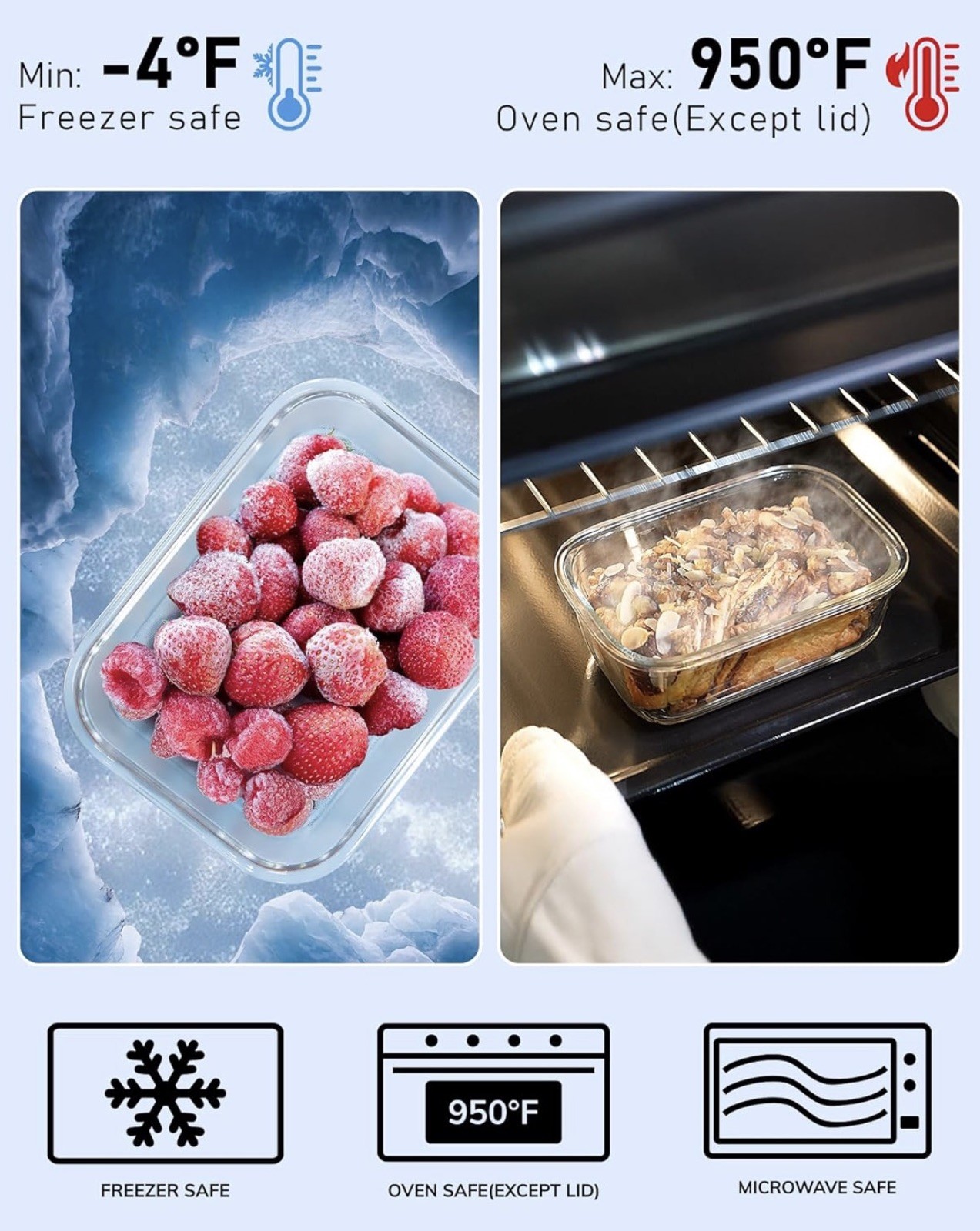 Glass Food Storage Containers Set Oven Microwave Safe Airtight Lids Meal Prep US