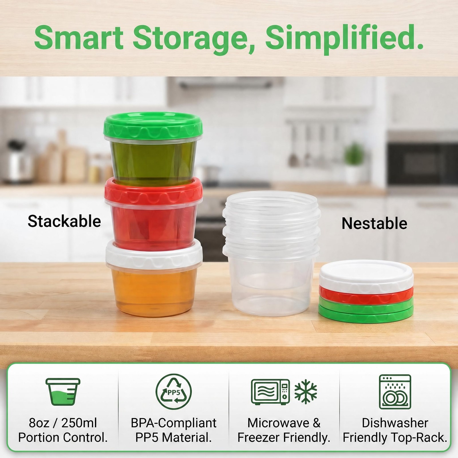 8 oz Small Freezer Containers with Lids Stackable Plastic Food Storage Contai…