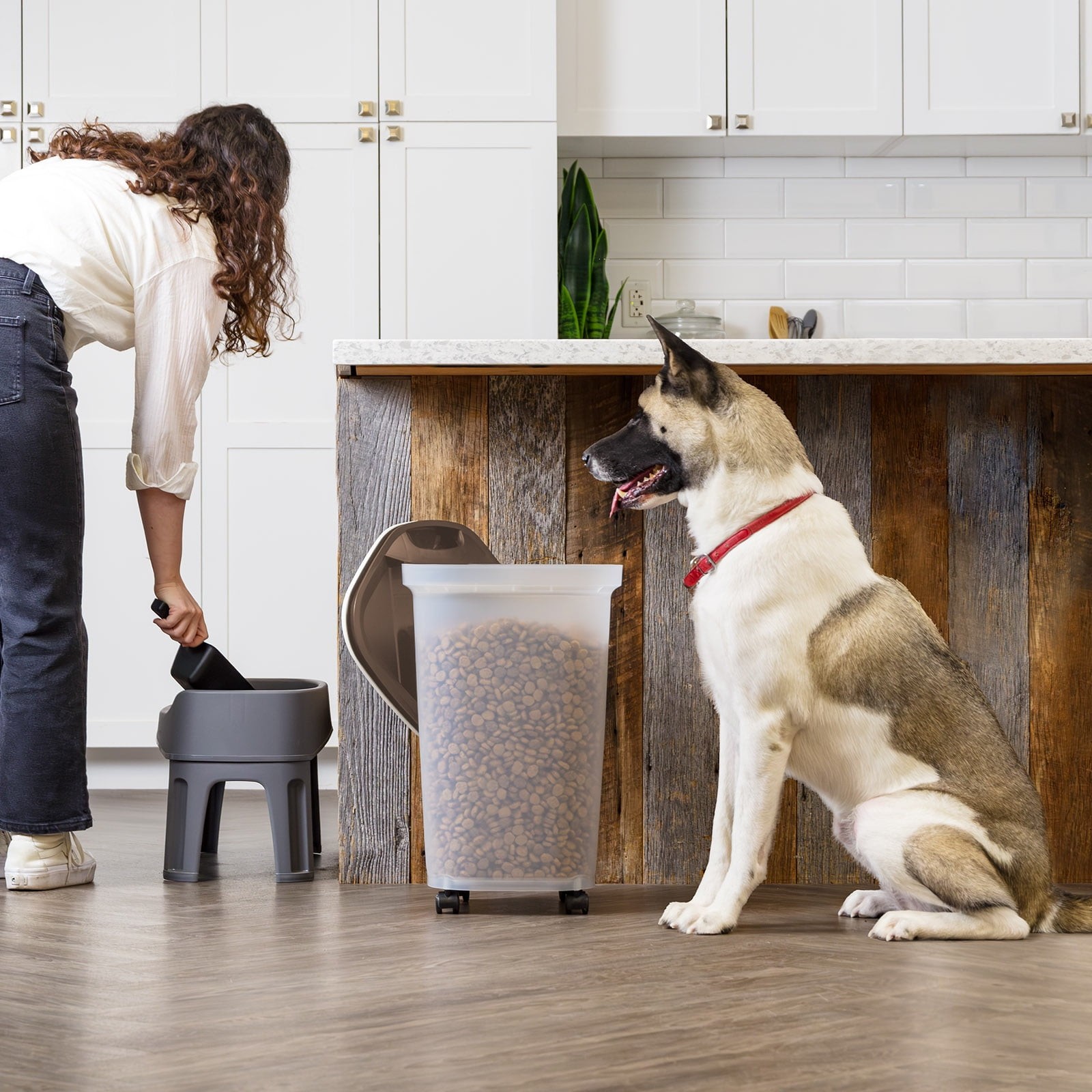 25 lbs Premium Airtight Dog Food Storage Container, Clear Brown