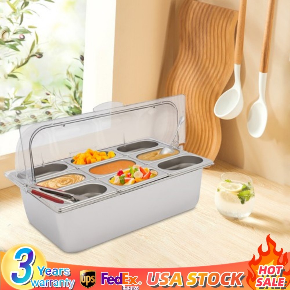 Food Serving Container Flip Top Serving Container with Lid + 9 Spoons & Clamps