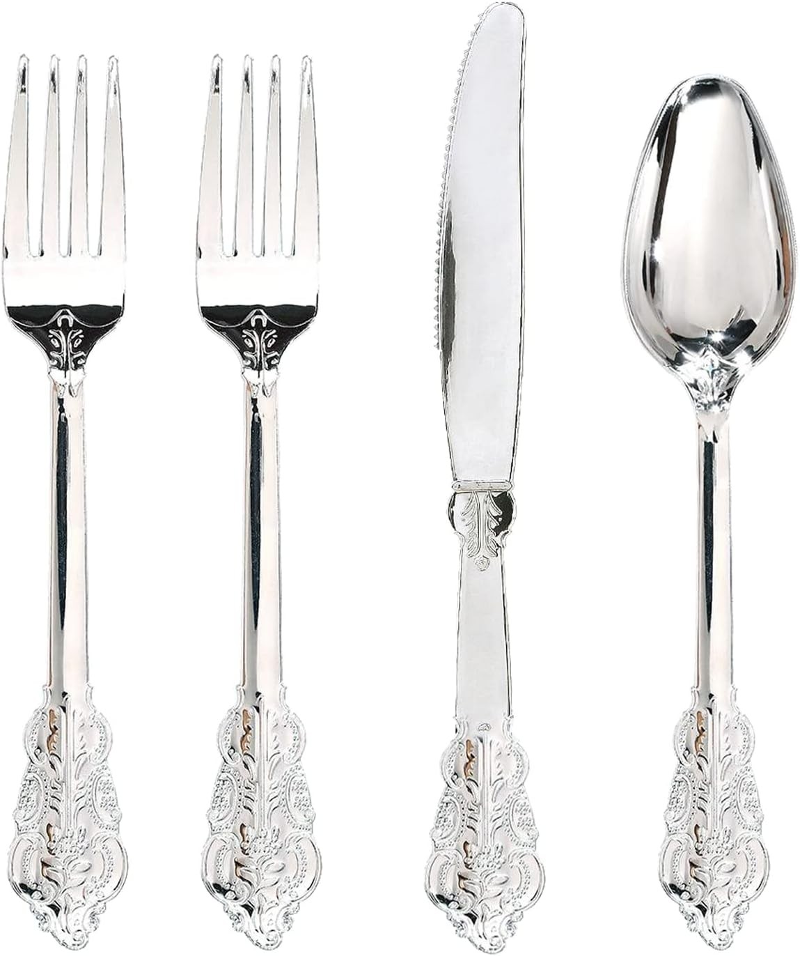 WDF 200 Pieces Silver Plastic Silverware Disposable – – 200PCS