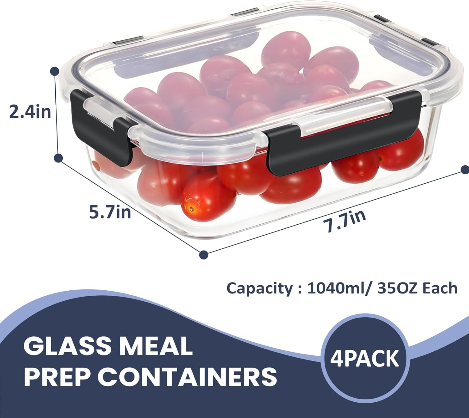 Airtight 35oz Glass Food Storage Containers – 4-Pack, Safe for Microwave & Oven