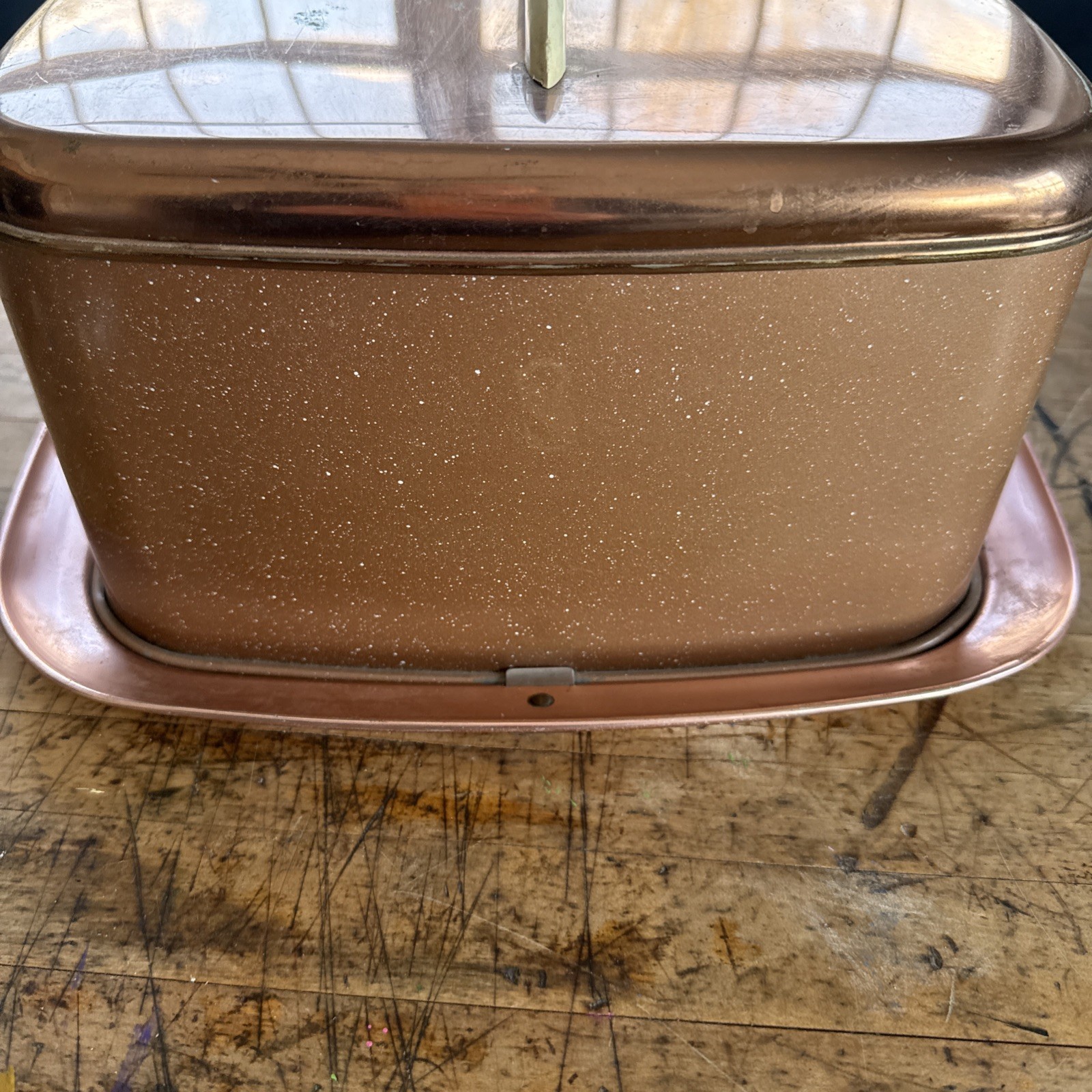 Vintage Lincoln Beautyware Metal Copper RETRO peach Colored Square Cake Carrier