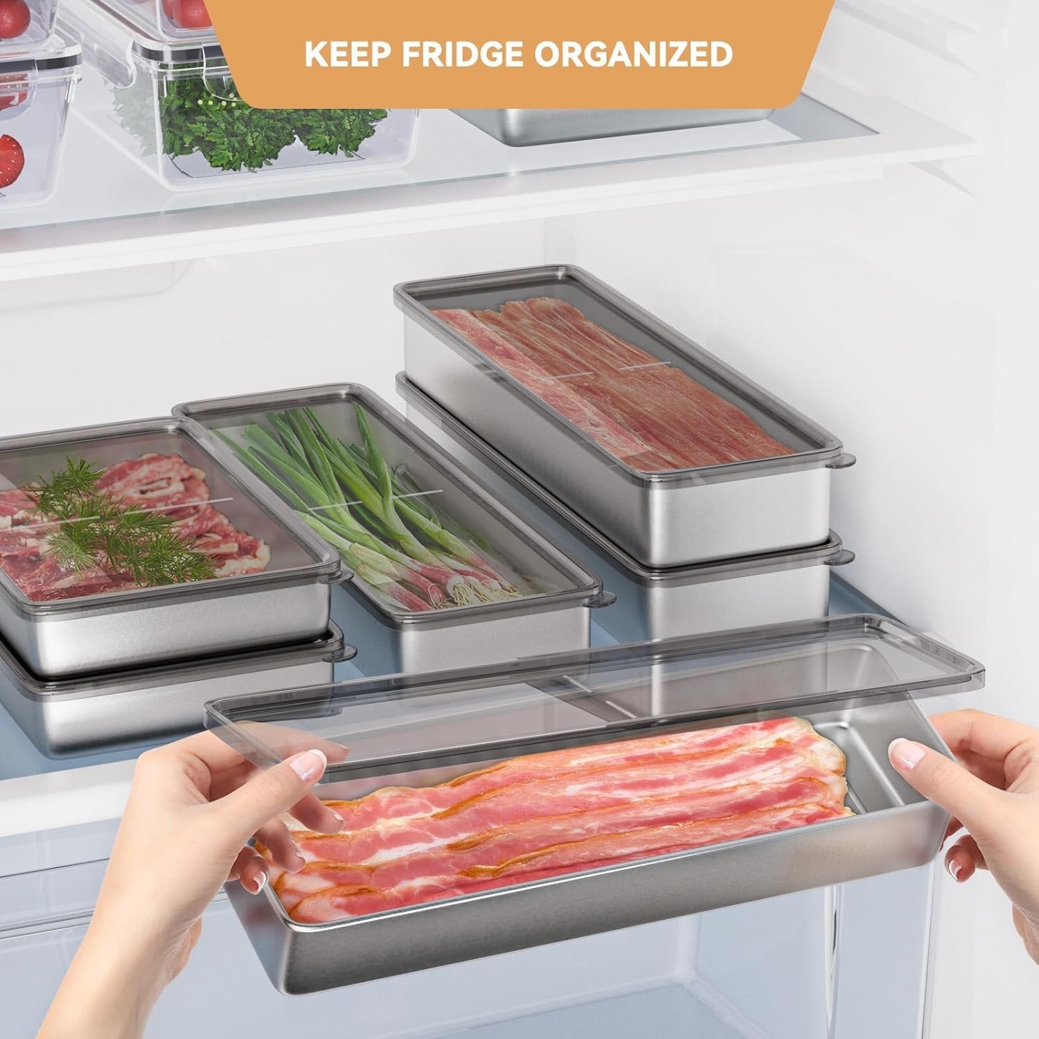 Stainless Steel Food Storage Container Airtight Refrigerator Organizer 16oz