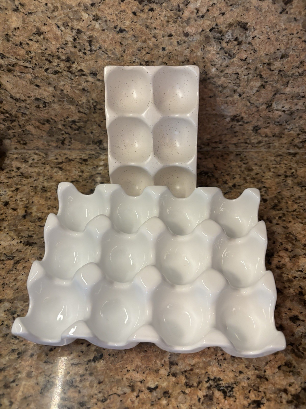 Vintage Ceramic Porcelain Egg Holder Trays White Speckled Fridge Set Lot