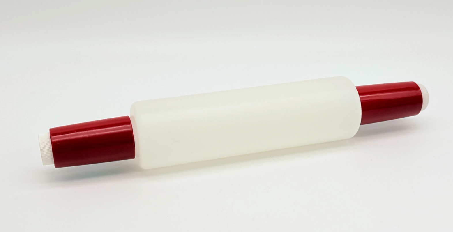 Vintage Red 16″ Fillable TUPPERWARE Rolling Pin 9″ Body 3″ Handles with Cap