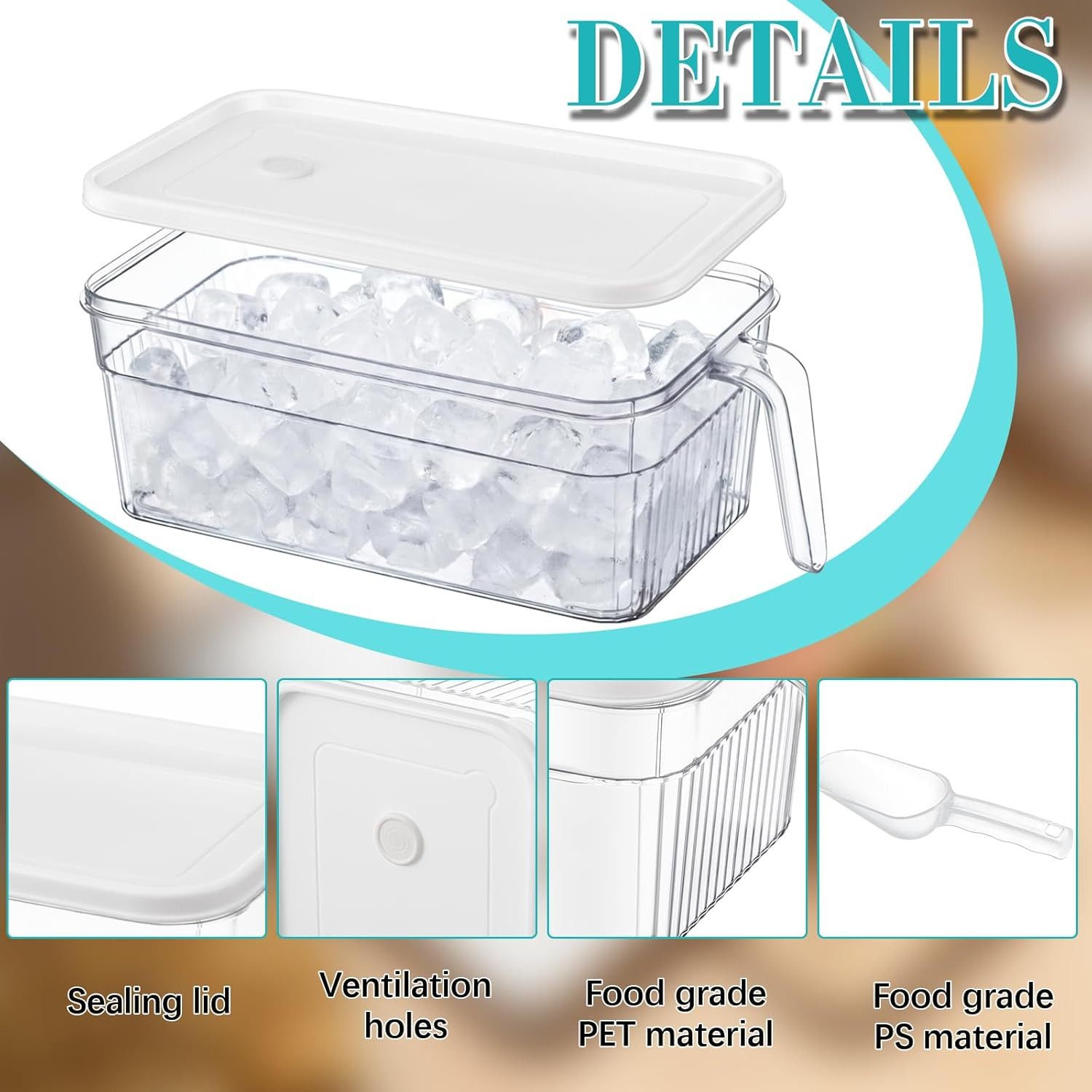 Havawish Ice Storage Bin for Freezer with Lid and Flexible Scoop Set Plastic Ice