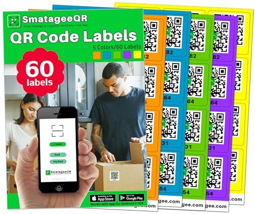 60 Pcs Smatagee Color Coded QR Code Labels for 60pcs Qr Code Smart Labels