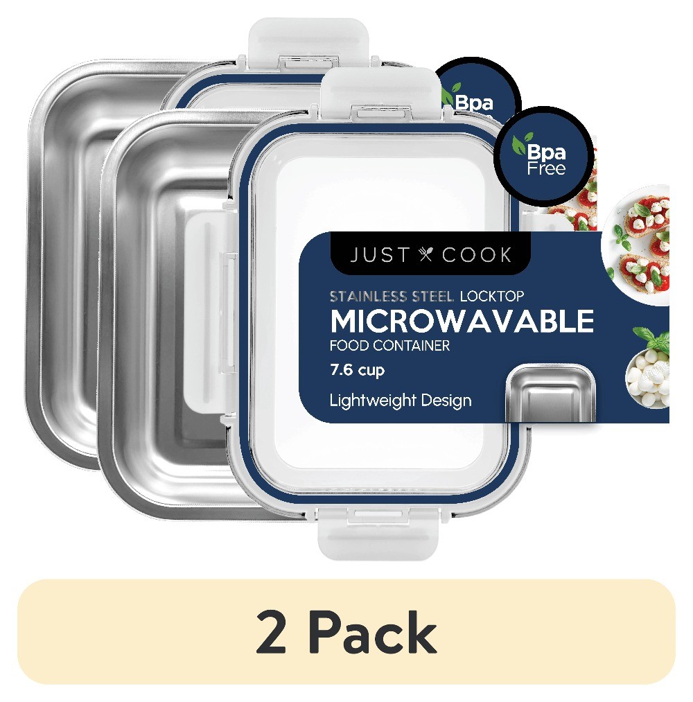 (2 pack) Stainless Steel Metal Microwavable Food Storage Container 60Ozor7.5Cups