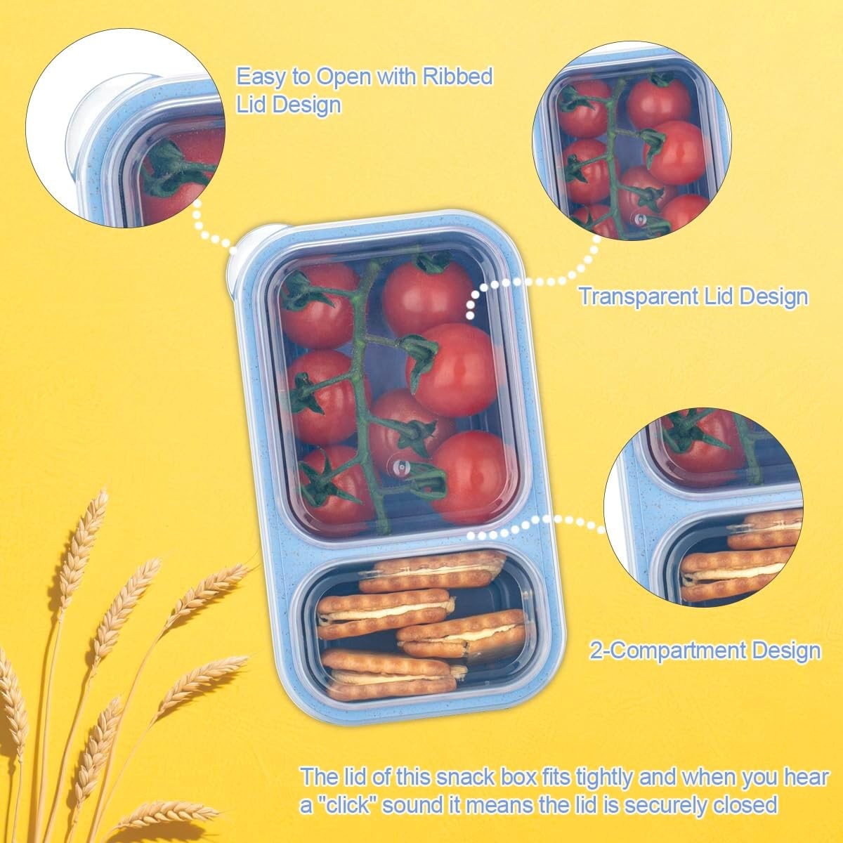 Containers with Lids Wheat Straw Reusable Snack Packs