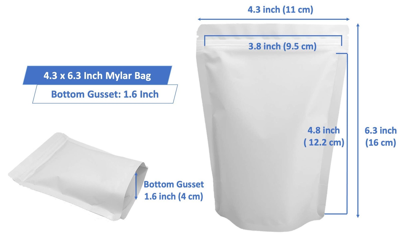 100 Pack Matte White Mylar Stand up Bags – 4.3X6.3 Inches Resealable Smell Proof