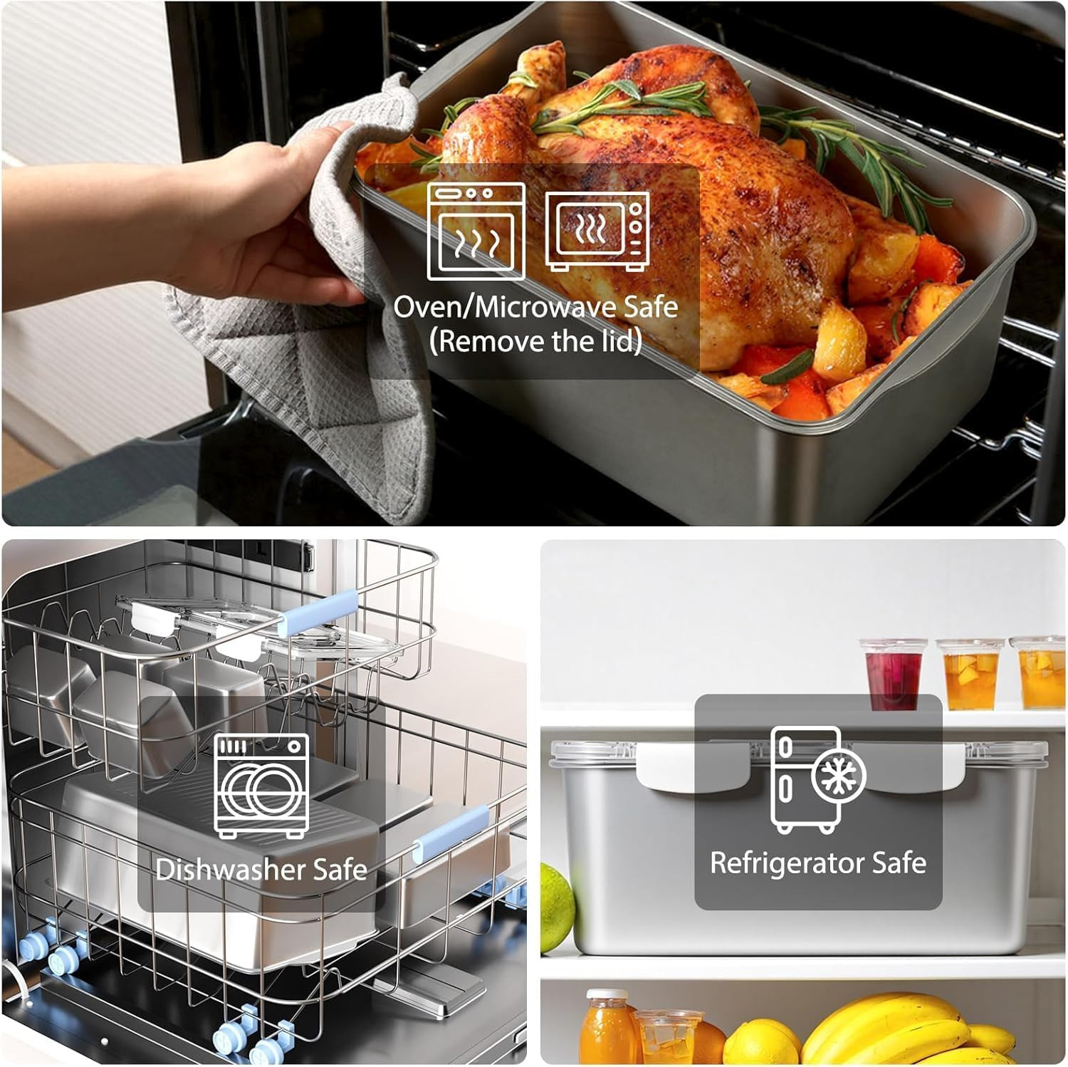 Extra Large 304 Stainless Steel Food Storage with 6 Divided Compartments & Indiv