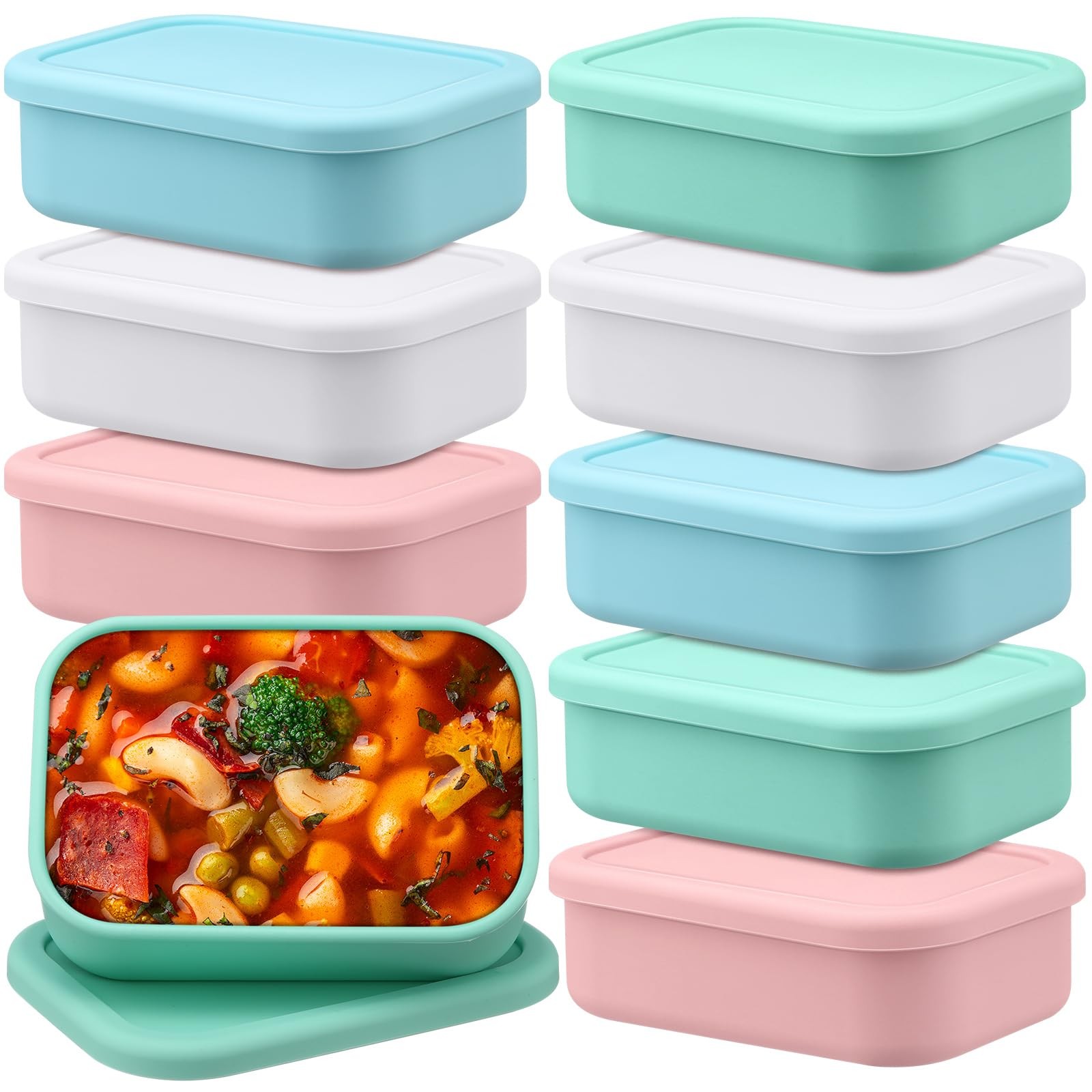 8 Pcs 2 Cup Silicone Freezer Trays with Lid Silicone Soup Freezer Molds Recta…