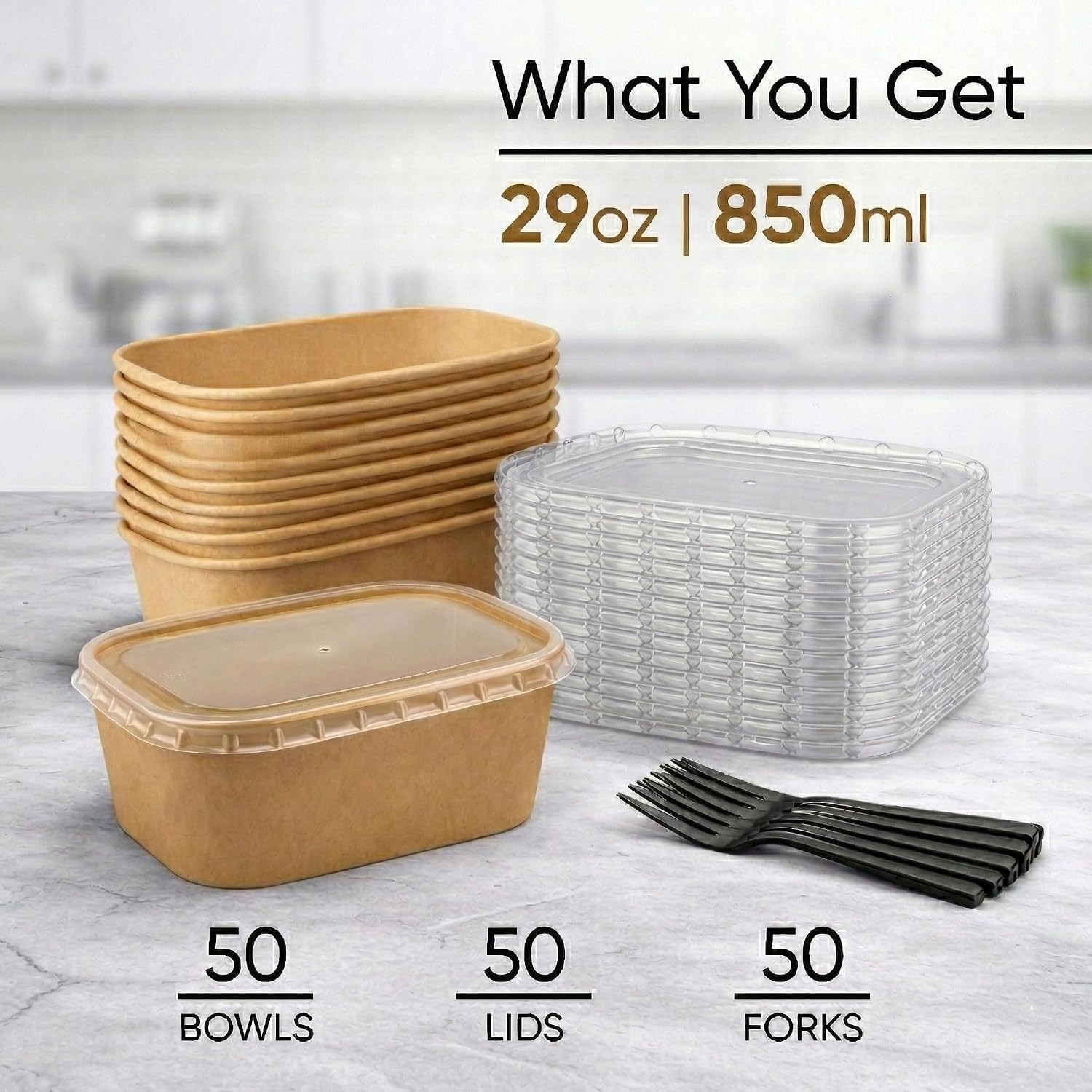 50 Pack 29Oz Disposable Meal Prep Containers W/ Lids Microwave & Freezer Safe