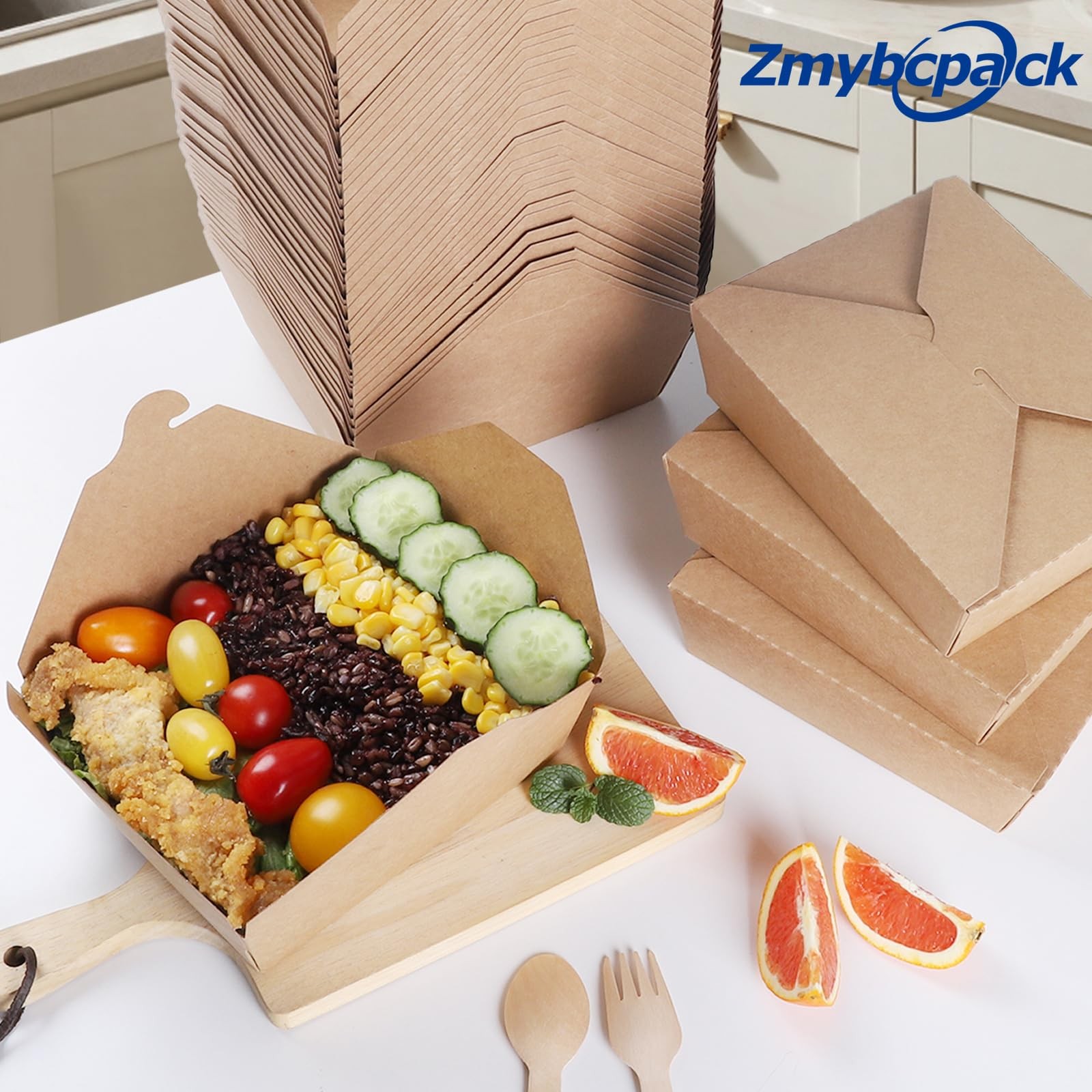 50 Pack Kraft Take Out Food Boxes, 36OZ To Go Boxes, Disposable Food Containe…