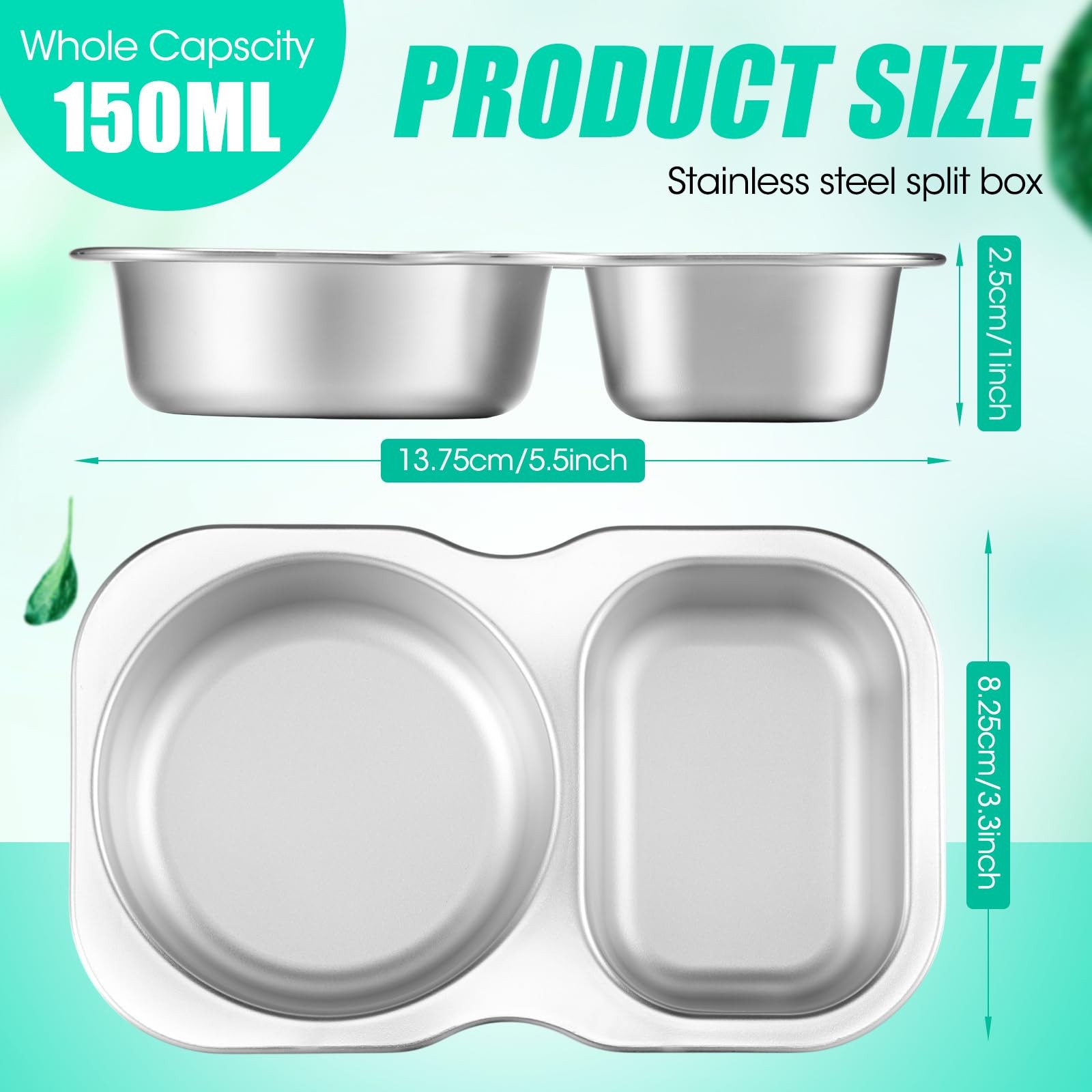 6 Pack Stainless Steel Snack Containers with Lid 5 oz 2 Compartment Condiment…