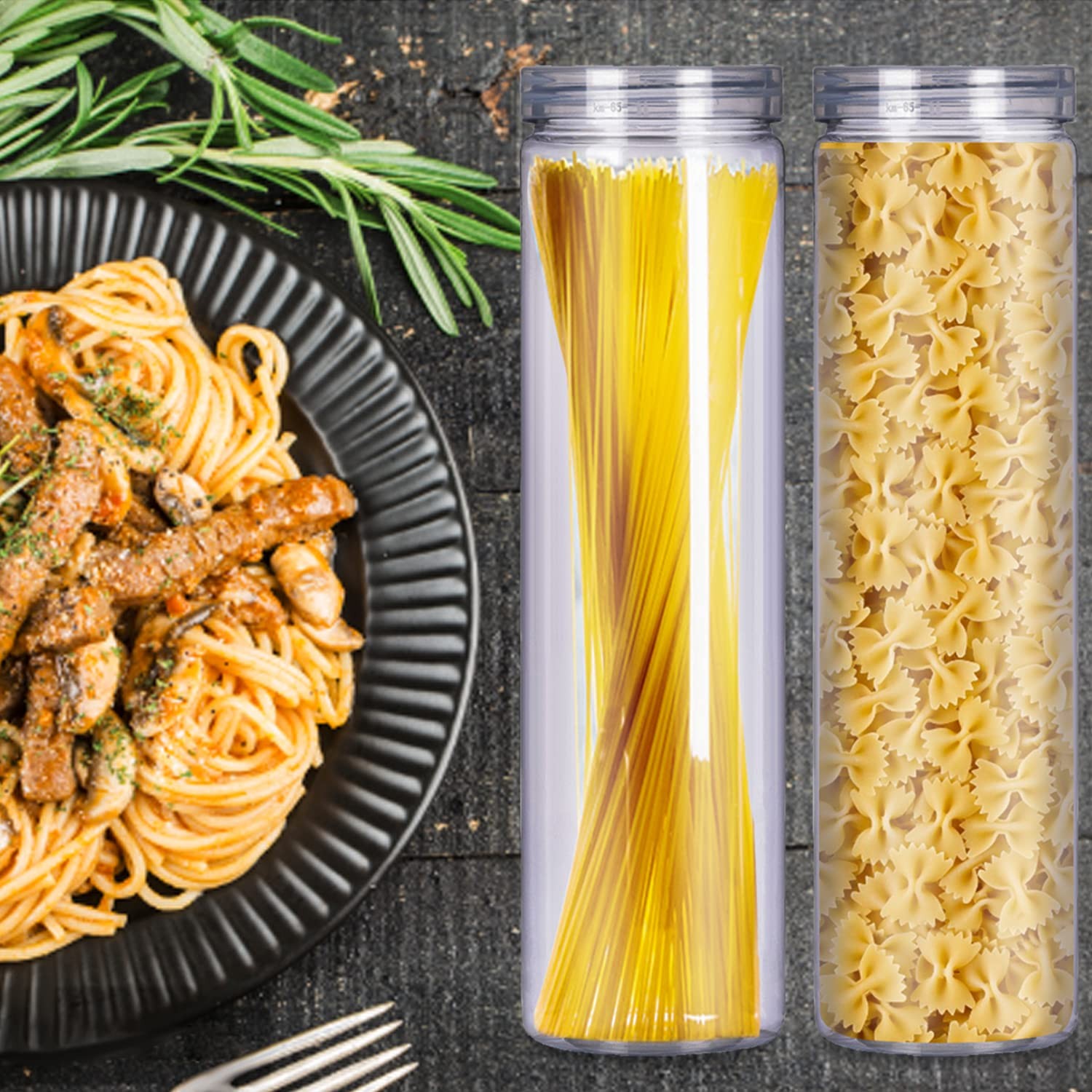 GRZJOPP 6Pcs Spaghetti Pasta Storage Containers with Lids,Tall Clear Pasta St