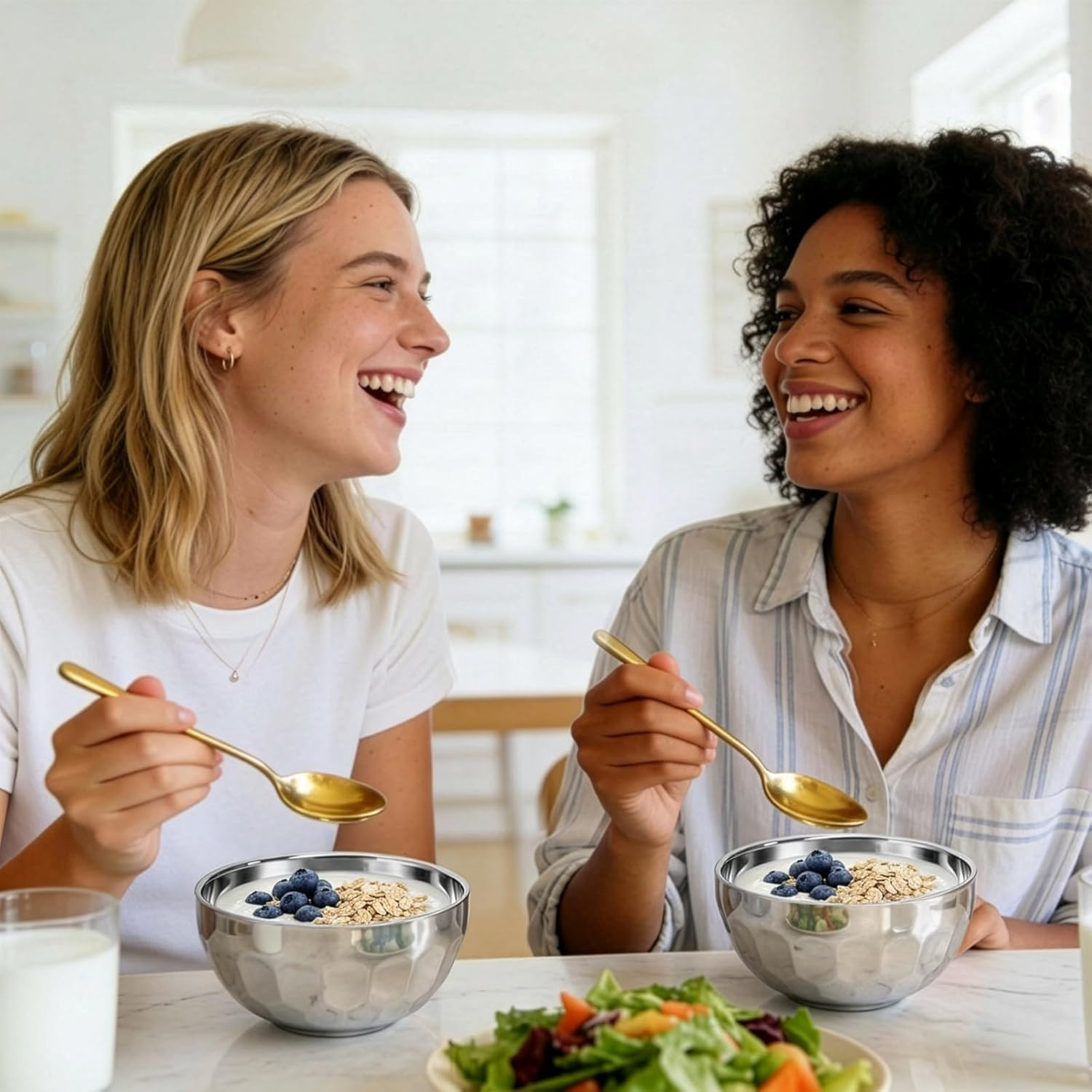 6 Pack 18/8 Stainless Steel Snack & Soup Bowls, 15 Oz Non-slip Double-walled Ins
