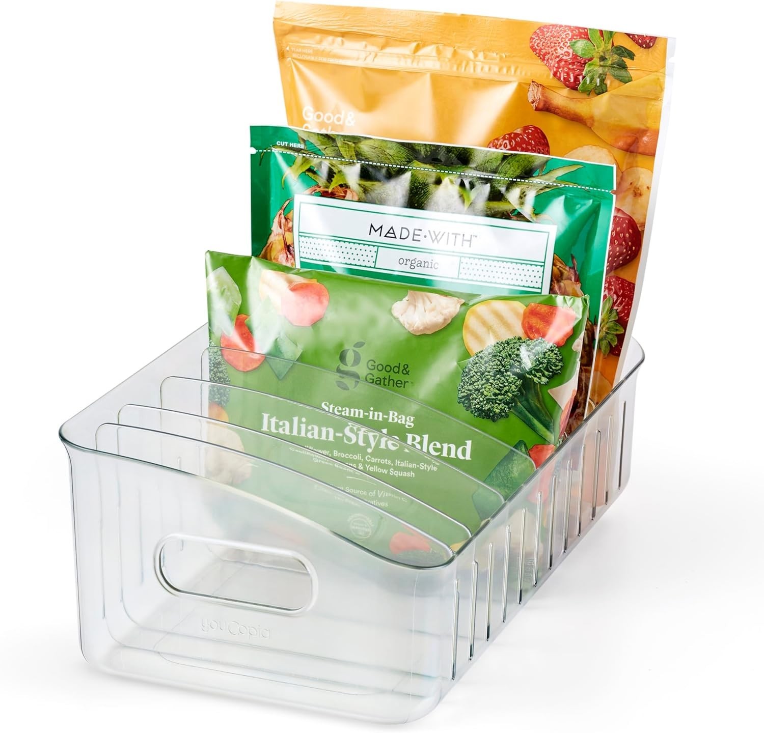 Freezeup Freezer Bin 15″, Bpa-Clear Fridge Organizer with Adjustable Dividers…