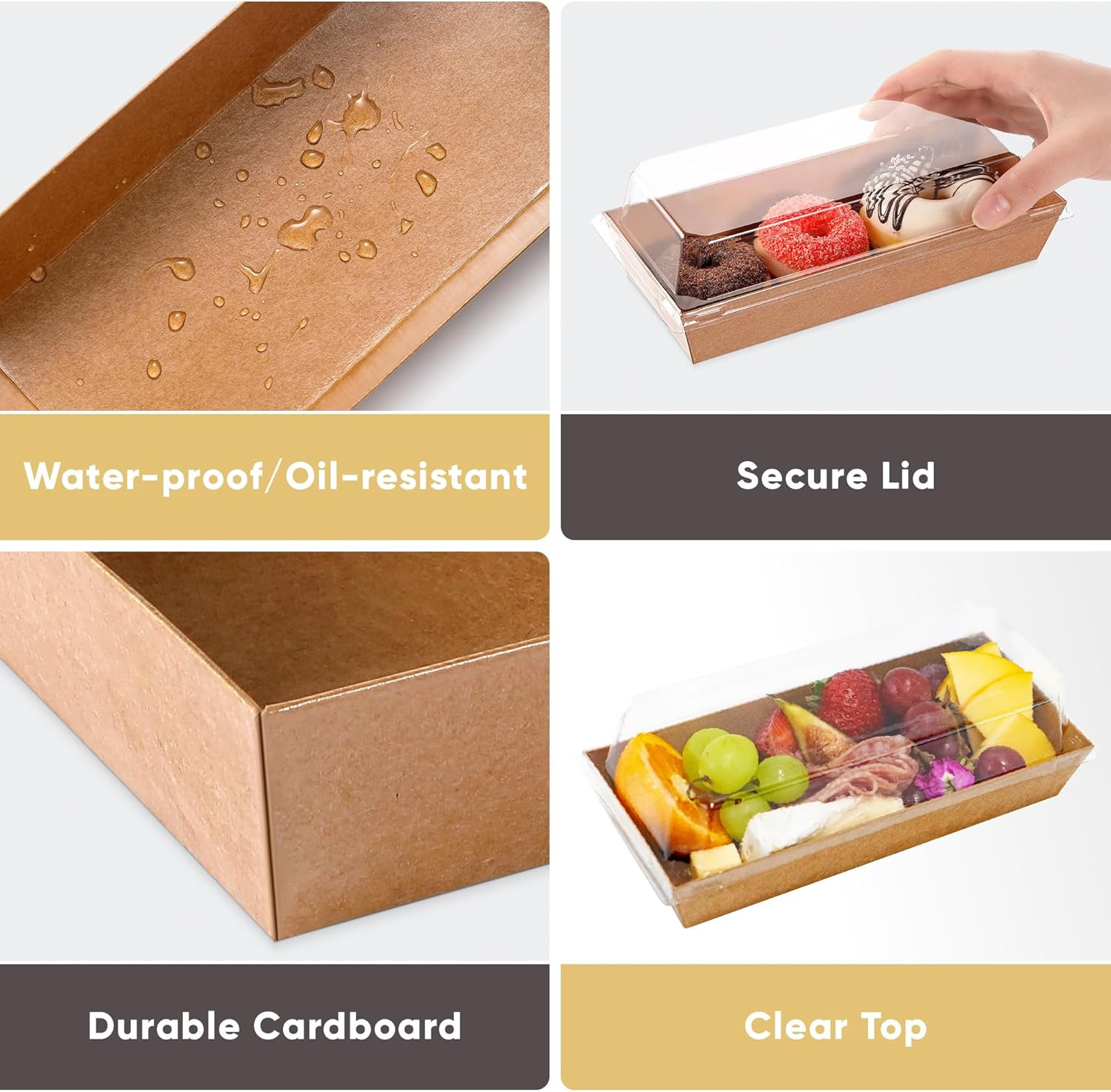 50 Pack 7.5X3.3 Inches Small Charcuterie Boxes with Clear Lids – to Go Paper Min