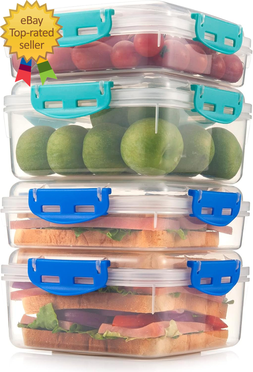4 PCS Sandwich Containers 100% Airtight & Bpa-Free & Microwave & Dishwasher