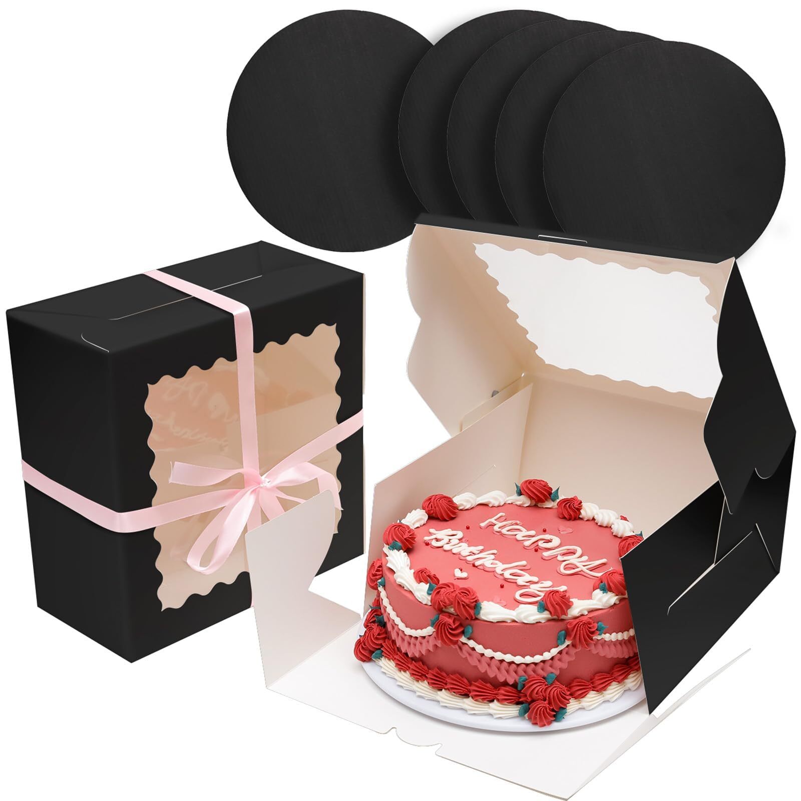 36pcs 8x8x5 Inches Cake Boxes with Window 18-Packs Black Cake Boxes 8 Inch Ba…