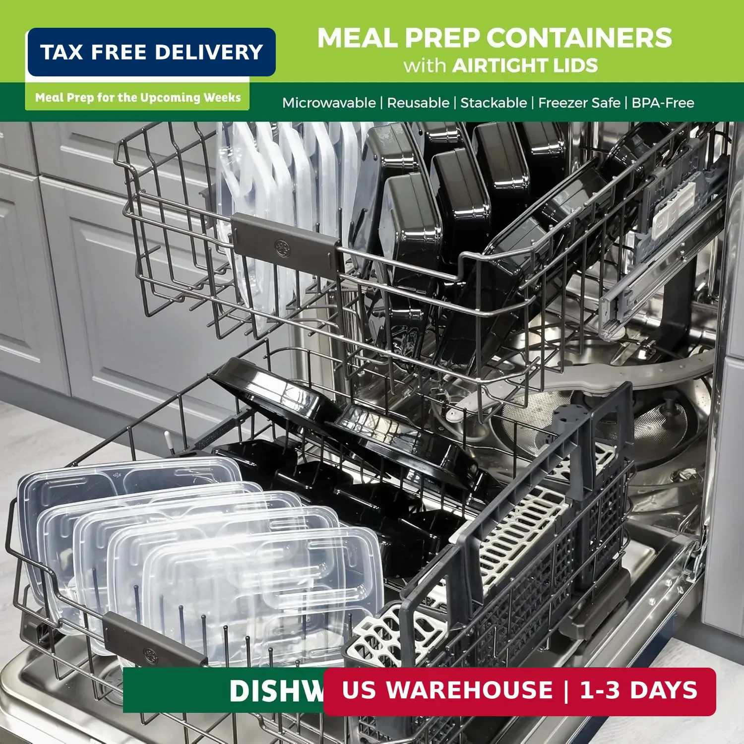 Freshware Meal Prep Containers [50 Pack] 3 Compartment Food Storage Containers w
