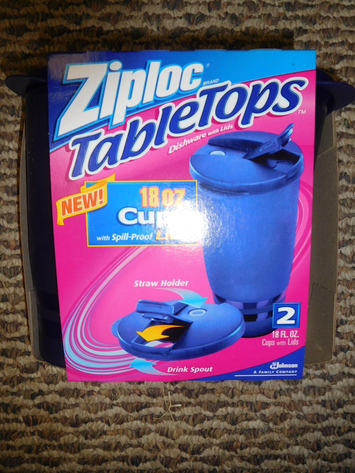 Ziploc TableTops Cups w/Spill-Proof Lids Set 2 – 18 oz. Vintage NEW