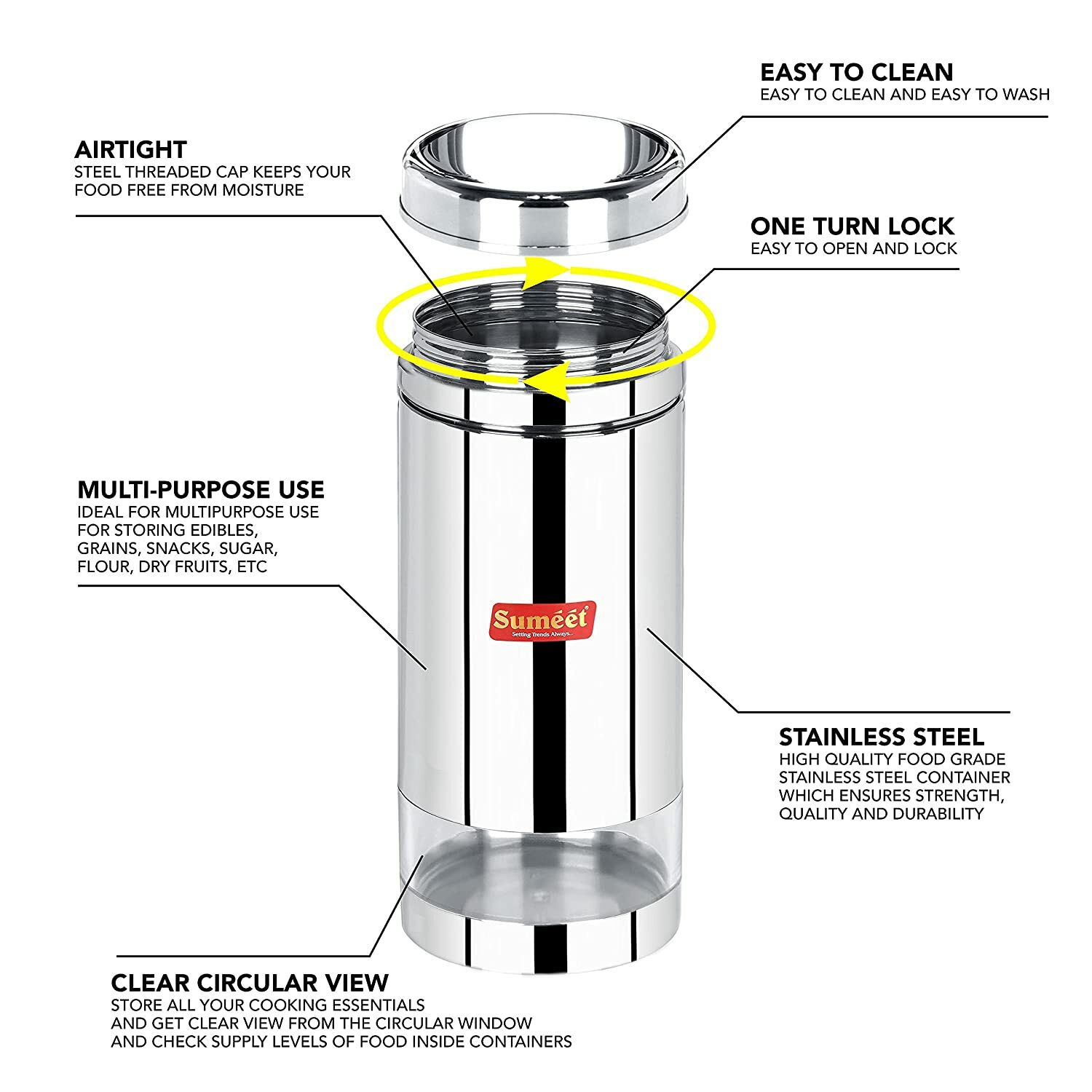 Stainless Steel Circular See Through Container Storage Set of 2 – 1.25 l each