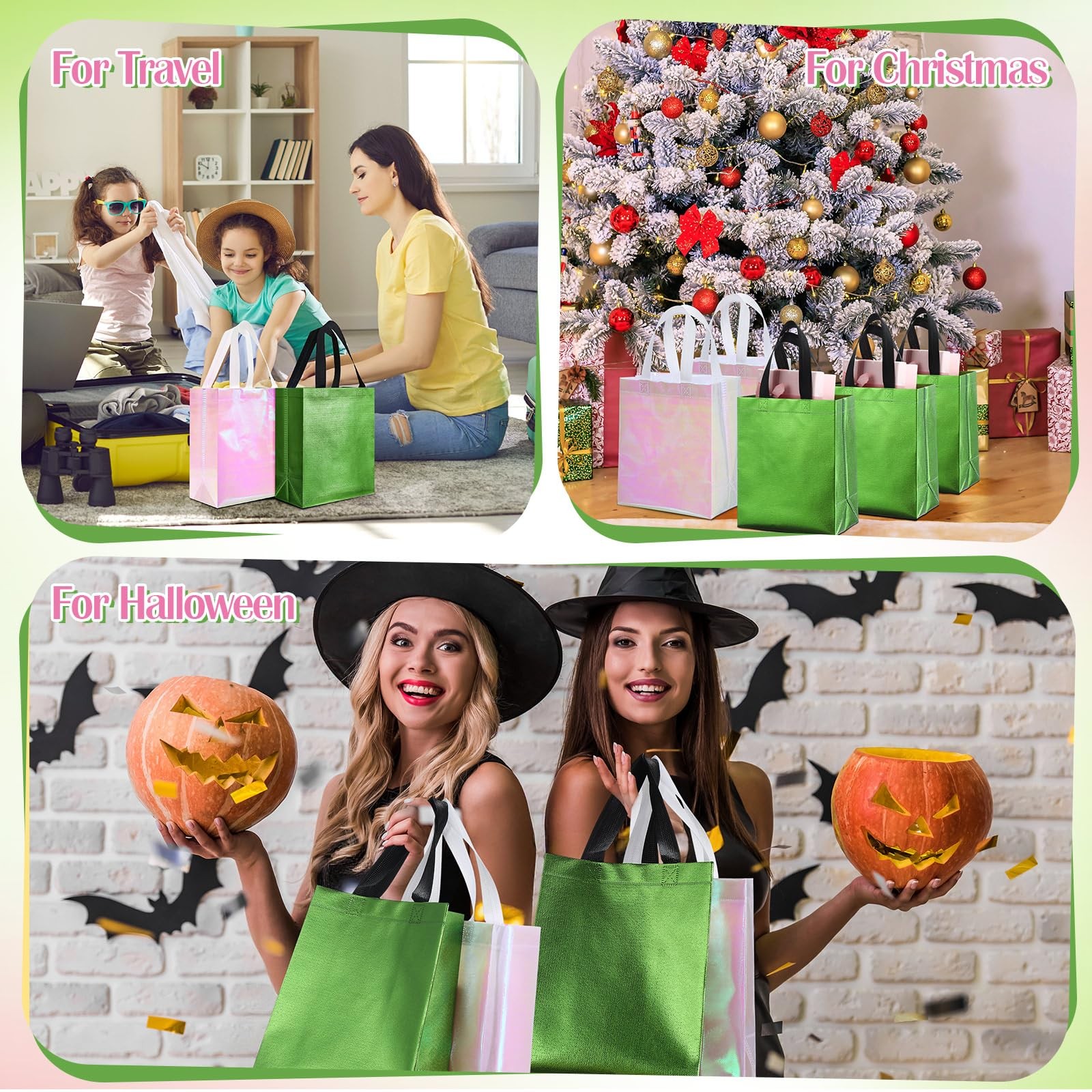 Eccliy 80-Piece Glossy Gift Bags Set Reusable Tote w/Handles Grocery Holiday Pin
