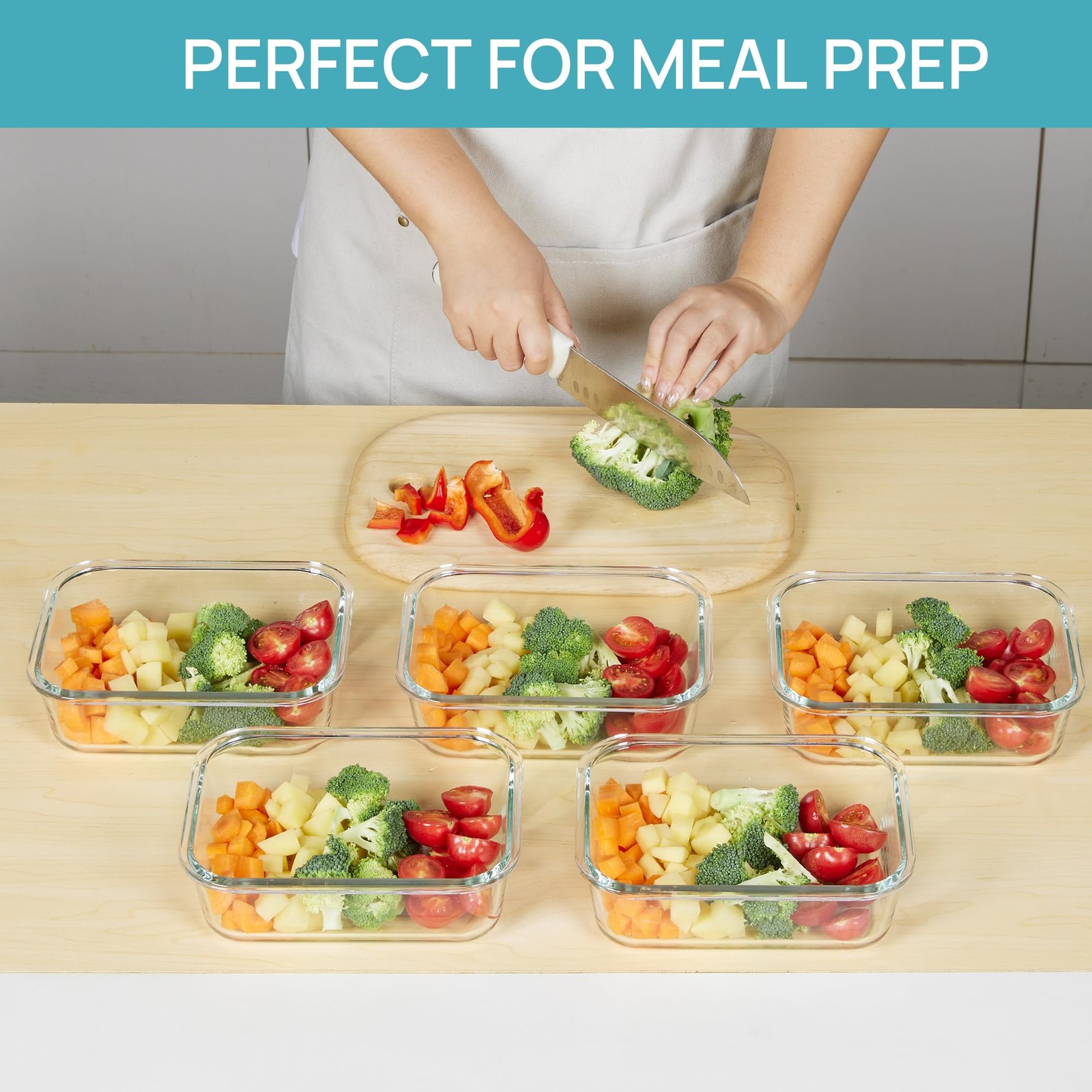 5 Pack 35oz Glass Food Storage Containers with Lids, Meal Prep Containers, Ai…