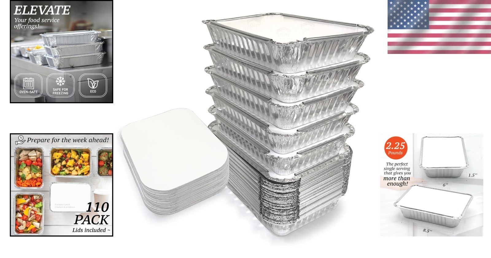 110 Pack Aluminum Pans with Cardboard Lids – Meal Prep Trays