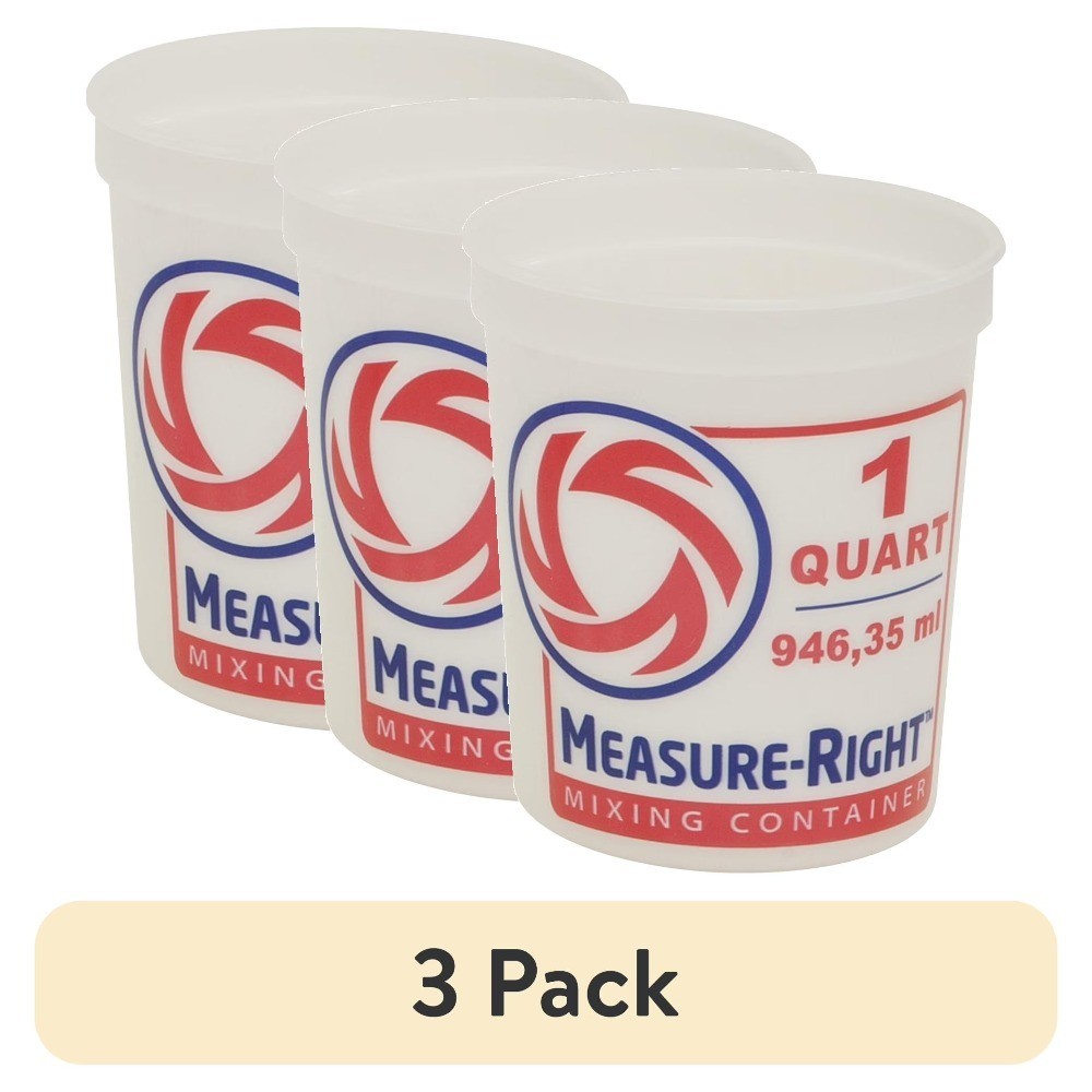 3-Pack 1 Quart Clear Plastic Round Measuring Mixing Containers with Pour Spout