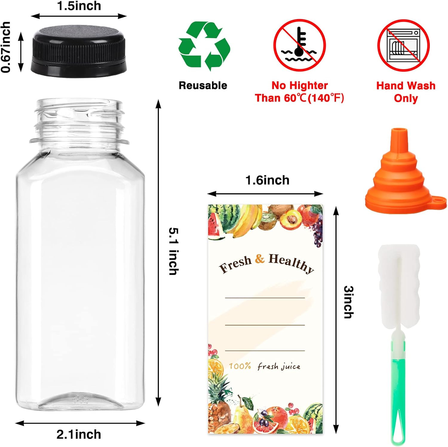 8Oz Juice Bottles with Lids, Plastic Juice Bottles with Caps for Juicing
